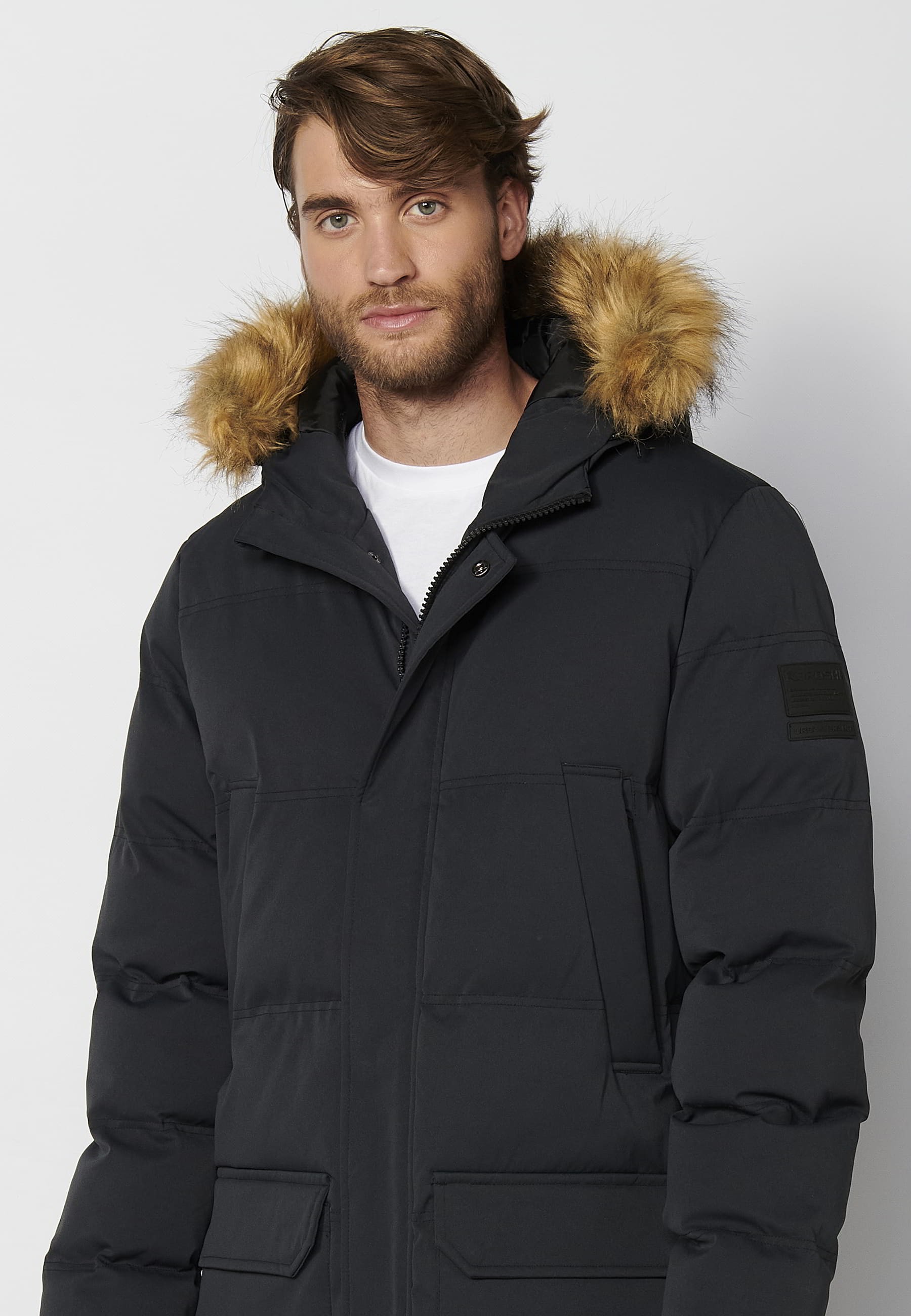 Doudoune longue à capuche de couleur Anthracite pour Homme 4