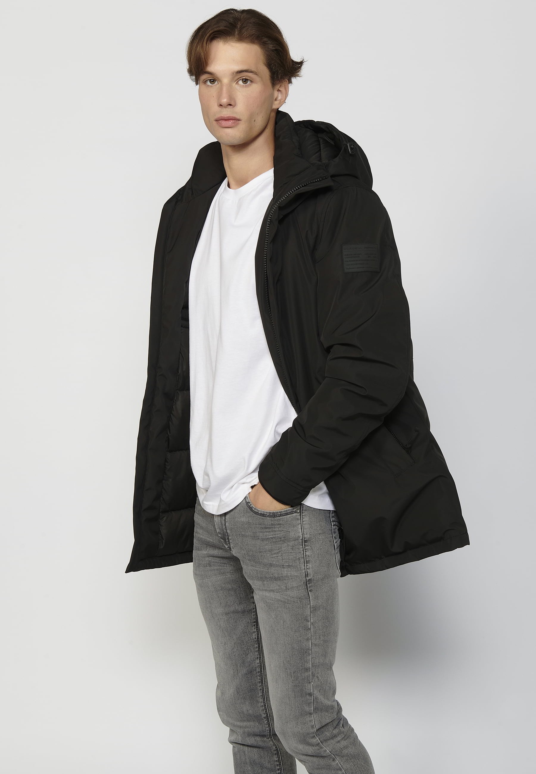 Abrigo parka de manga larga con cuello con capucha color Negro para Hombre