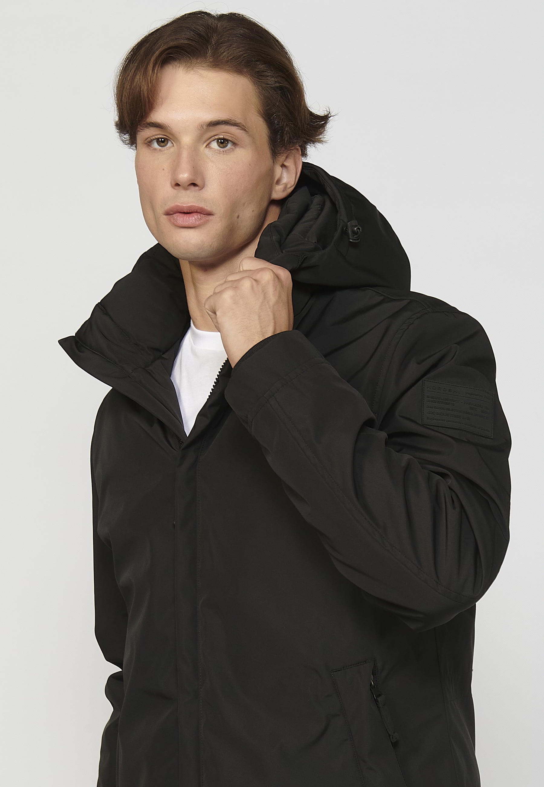 Abrigo parka de manga larga con cuello con capucha color Negro para Hombre