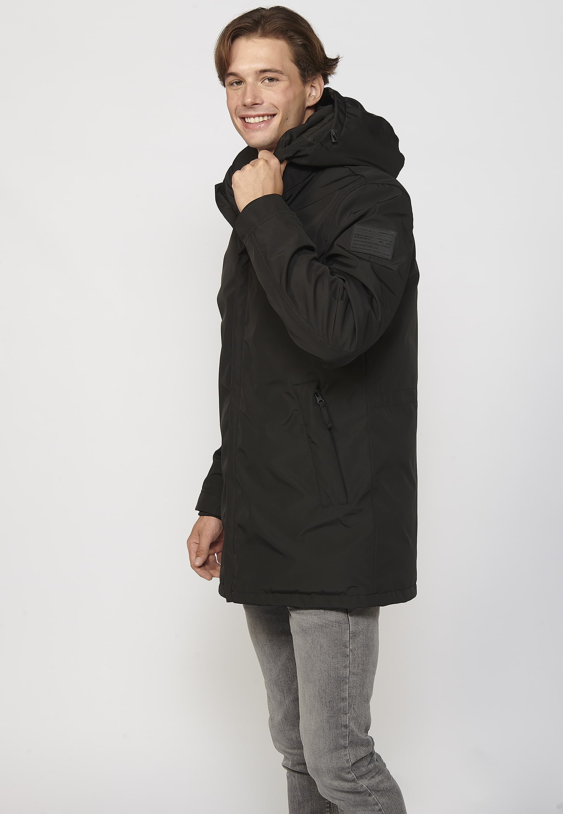 Abrigo parka de manga larga con cuello con capucha color Negro para Hombre