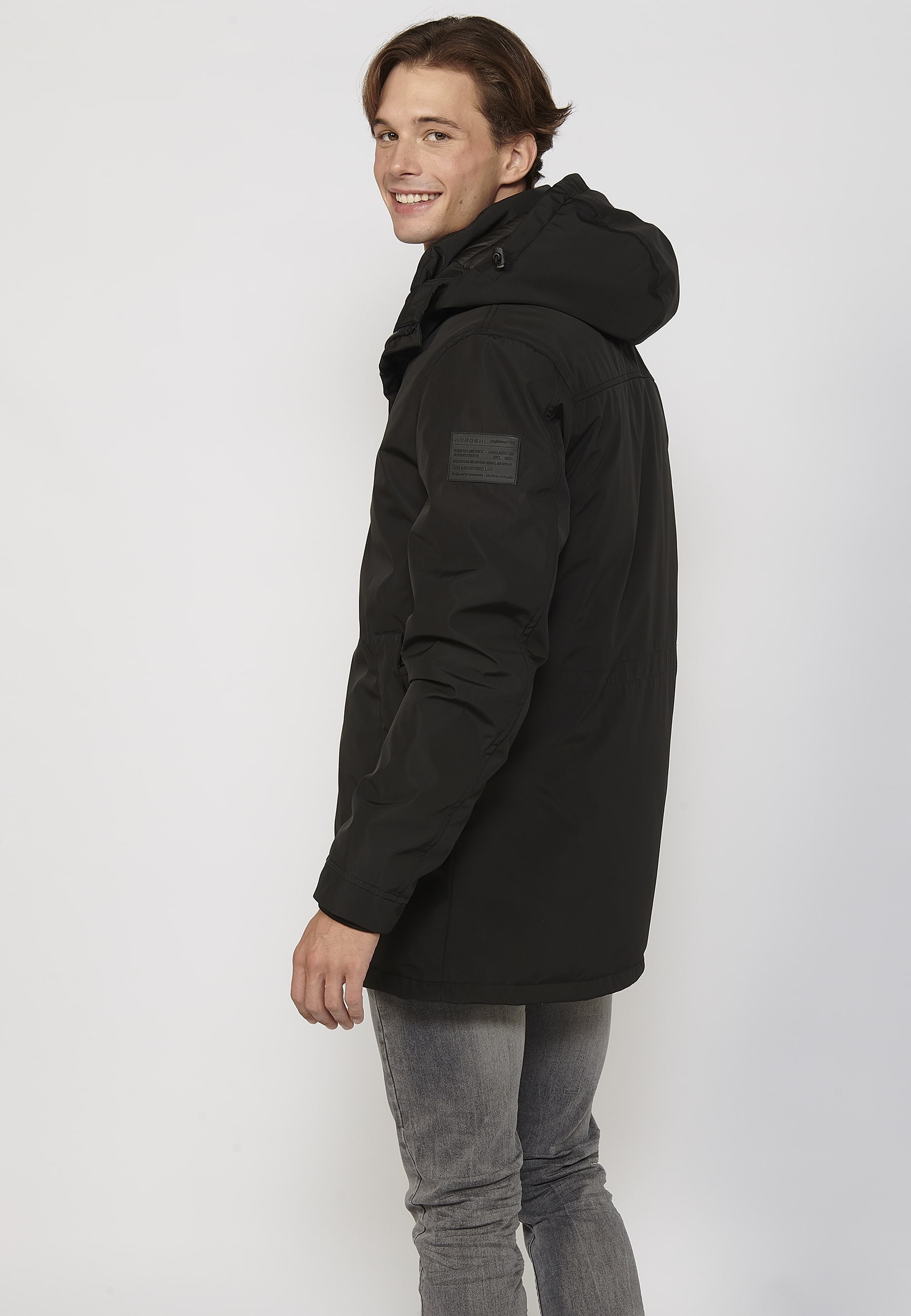 Abrigo parka de manga larga con cuello con capucha color Negro para Hombre