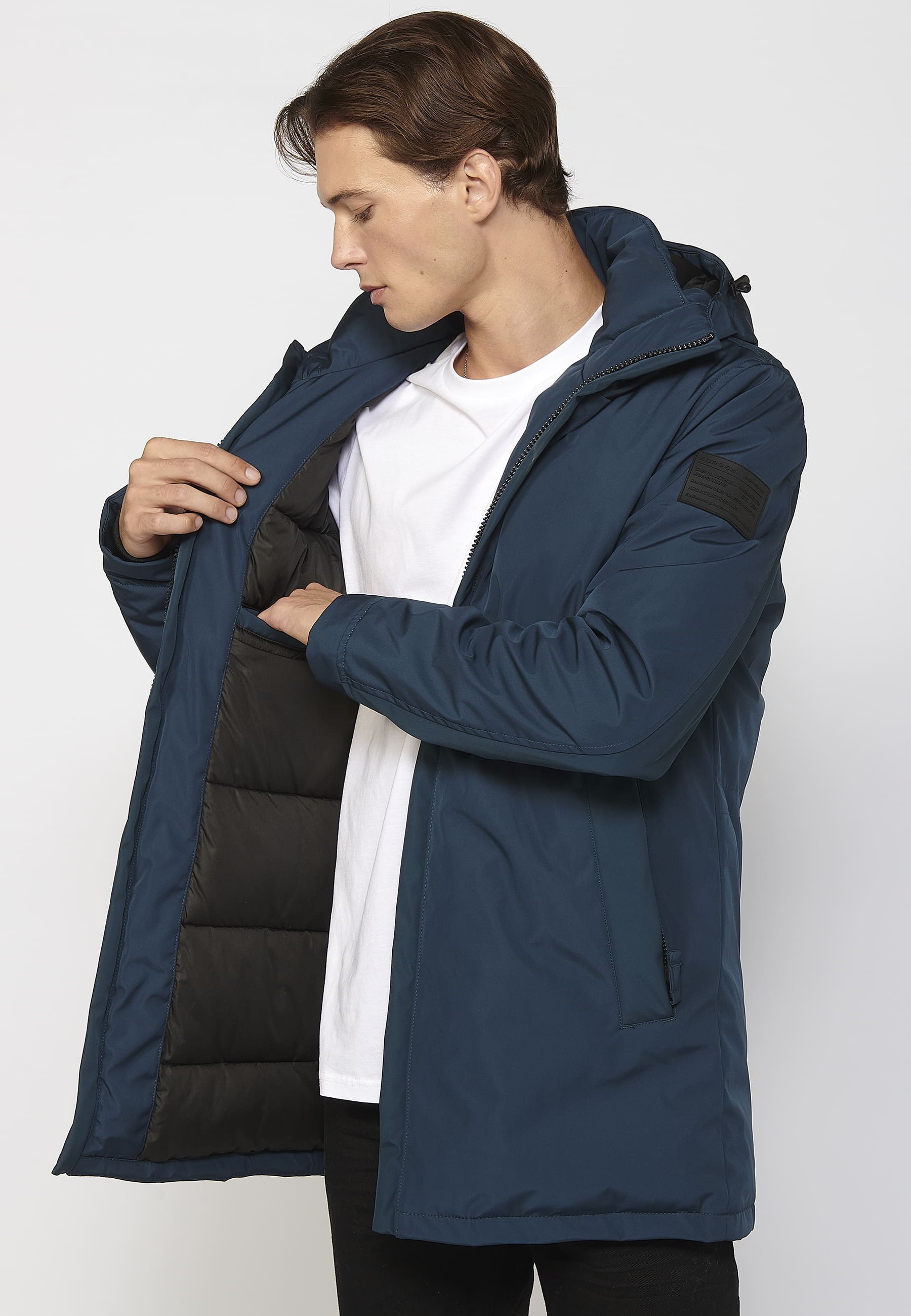 Abrigo parka de manga larga con cuello con capucha color Azul para Hombre