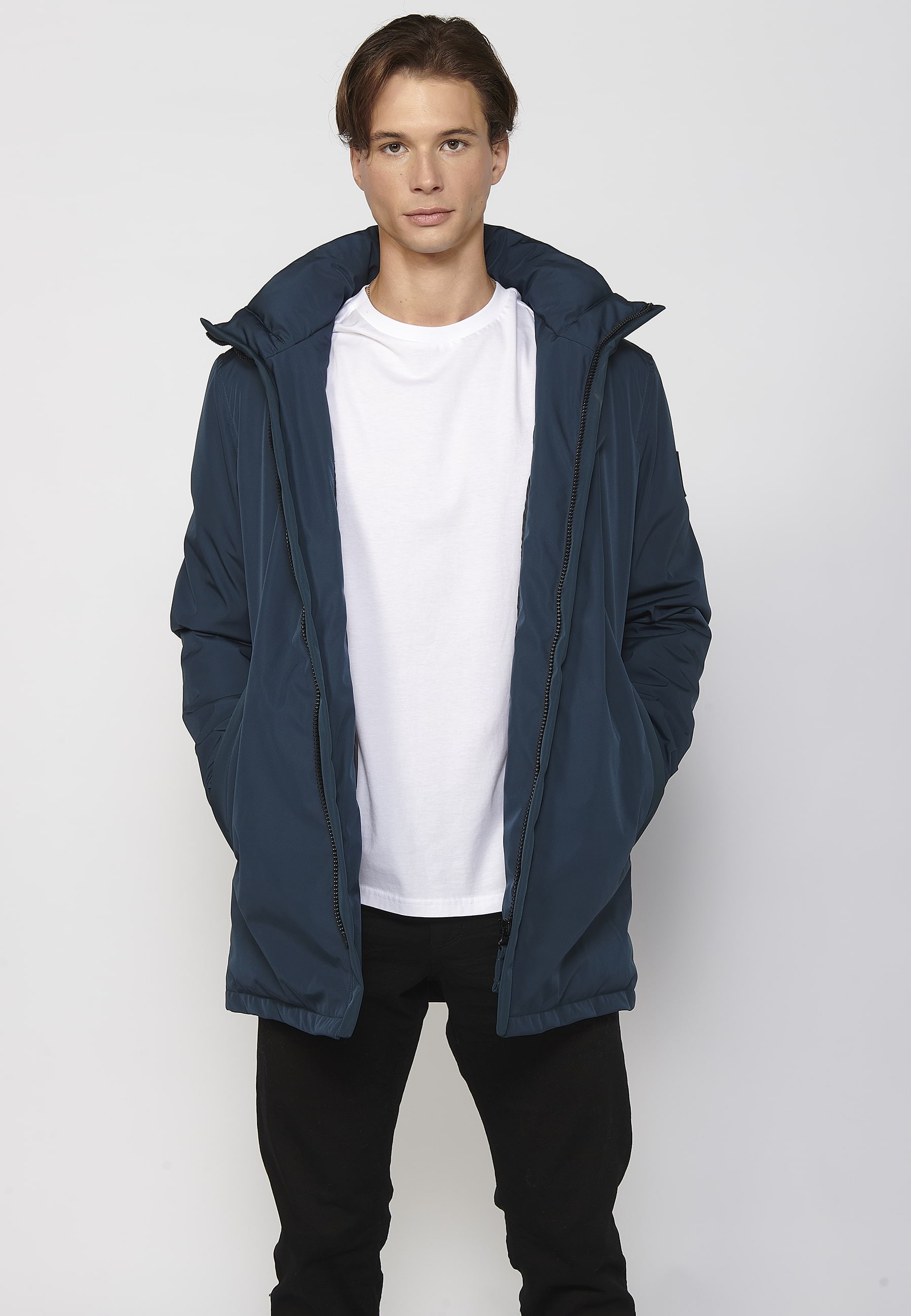 Abrigo parka de manga larga con cuello con capucha color Azul para Hombre