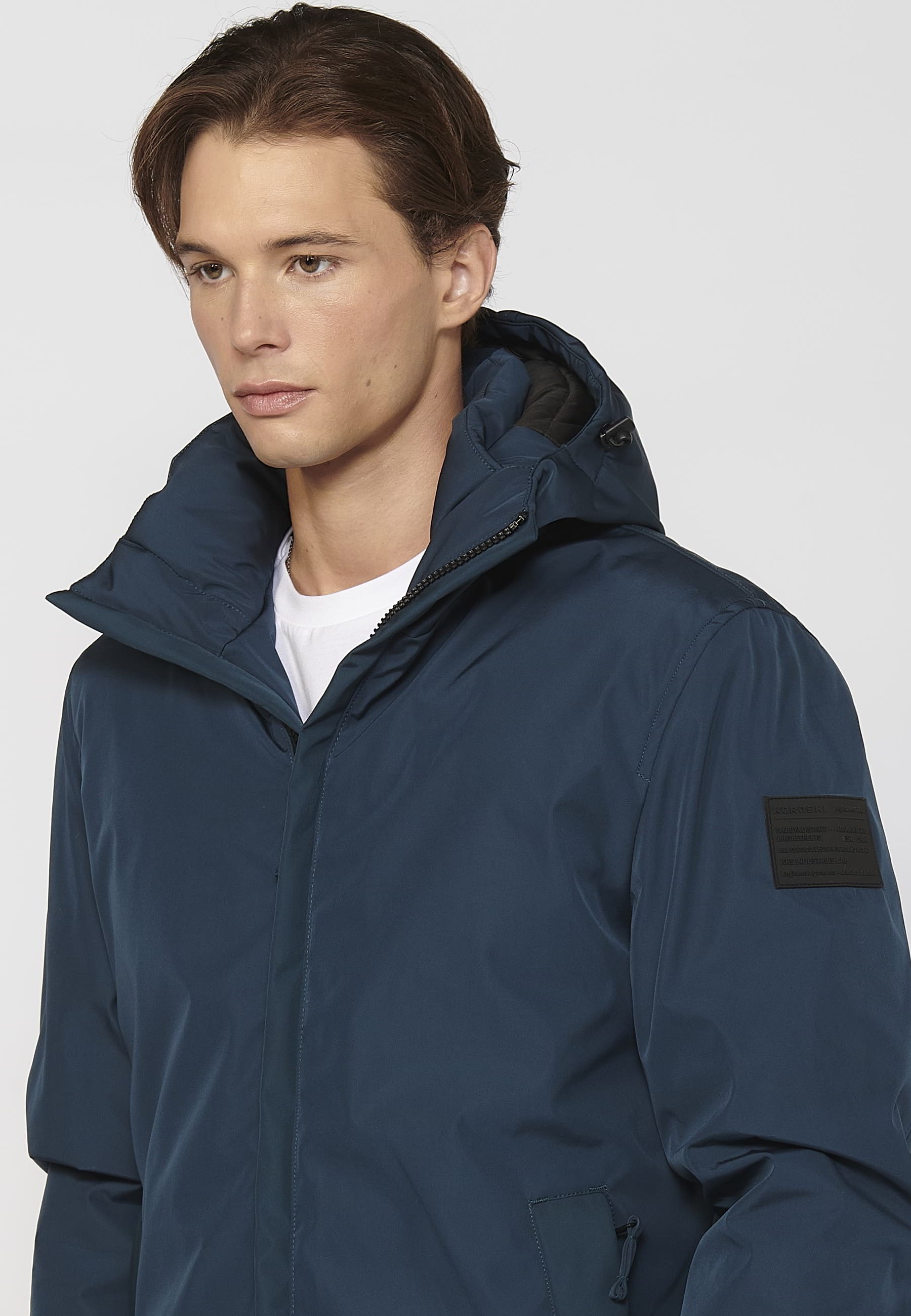 Abrigo parka de manga larga con cuello con capucha color Azul para Hombre