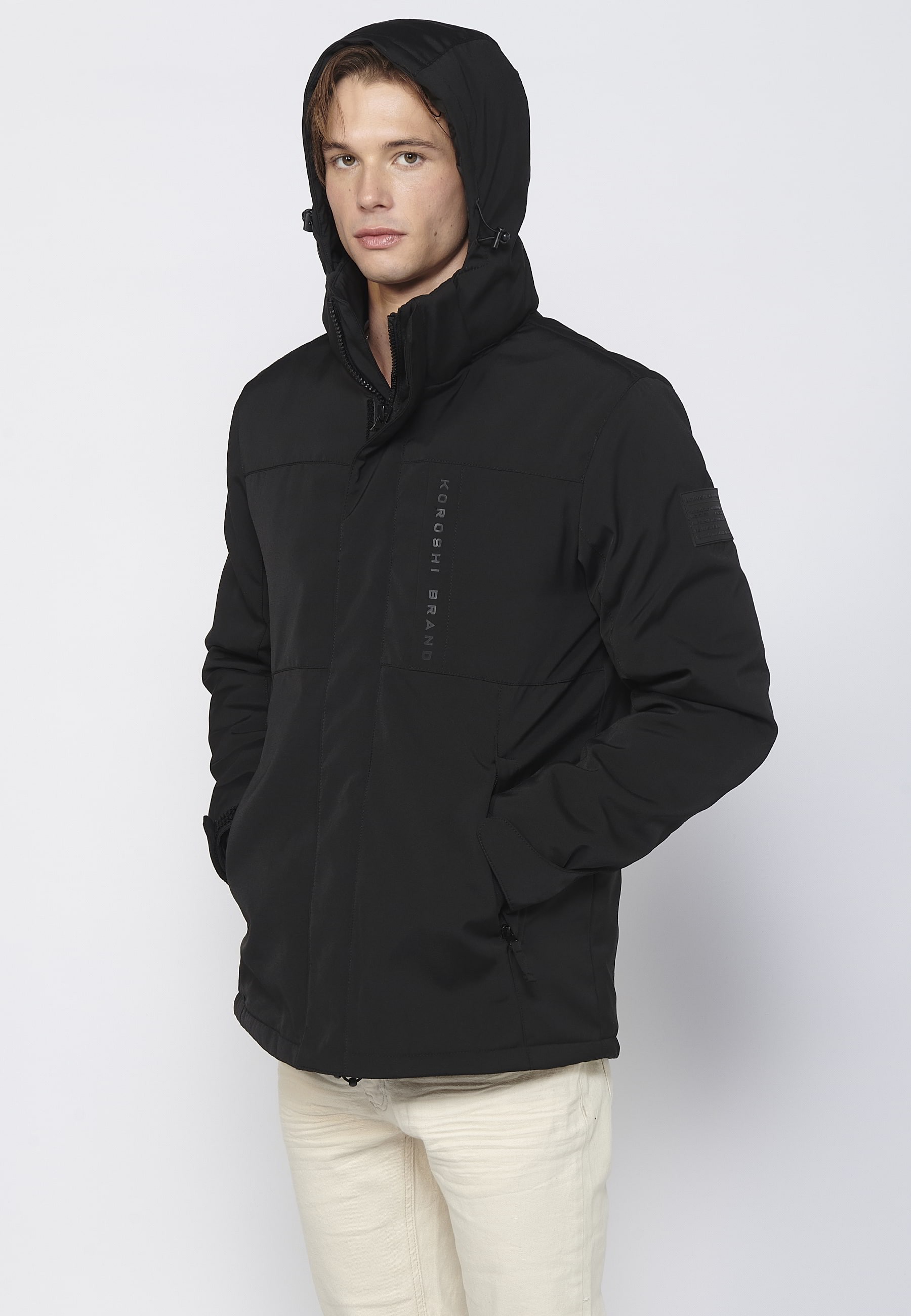 Long-sleeved parka jacket with hooded collar in Black for Men 8