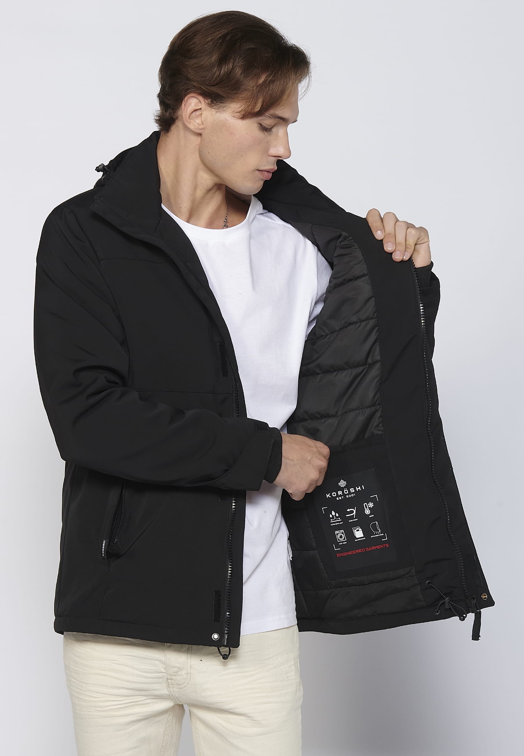 Langärmlige Parka-Jacke mit Kapuzenkragen in Schwarz für Herren 12