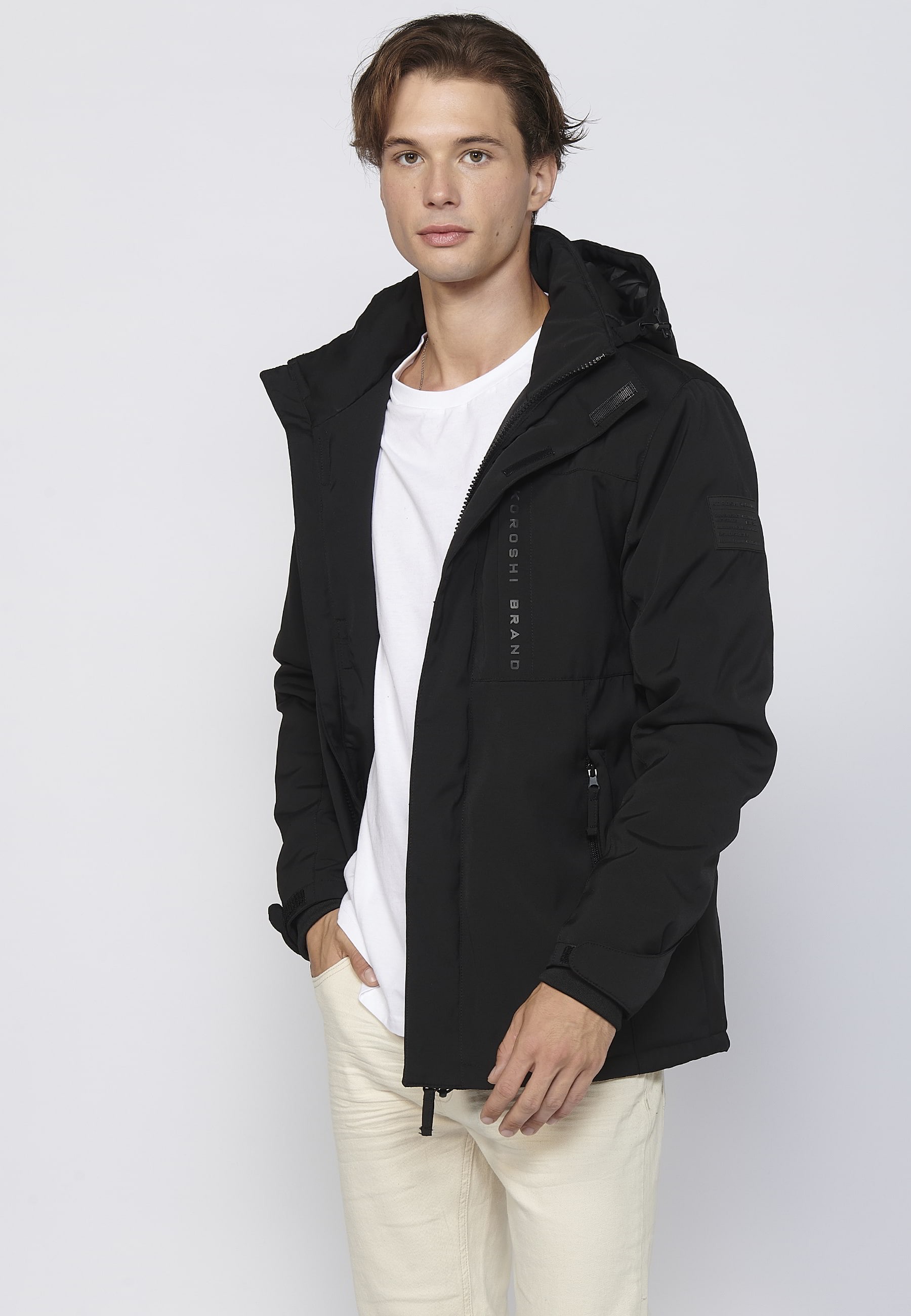 Long-sleeved parka jacket with hooded collar in Black for Men 10