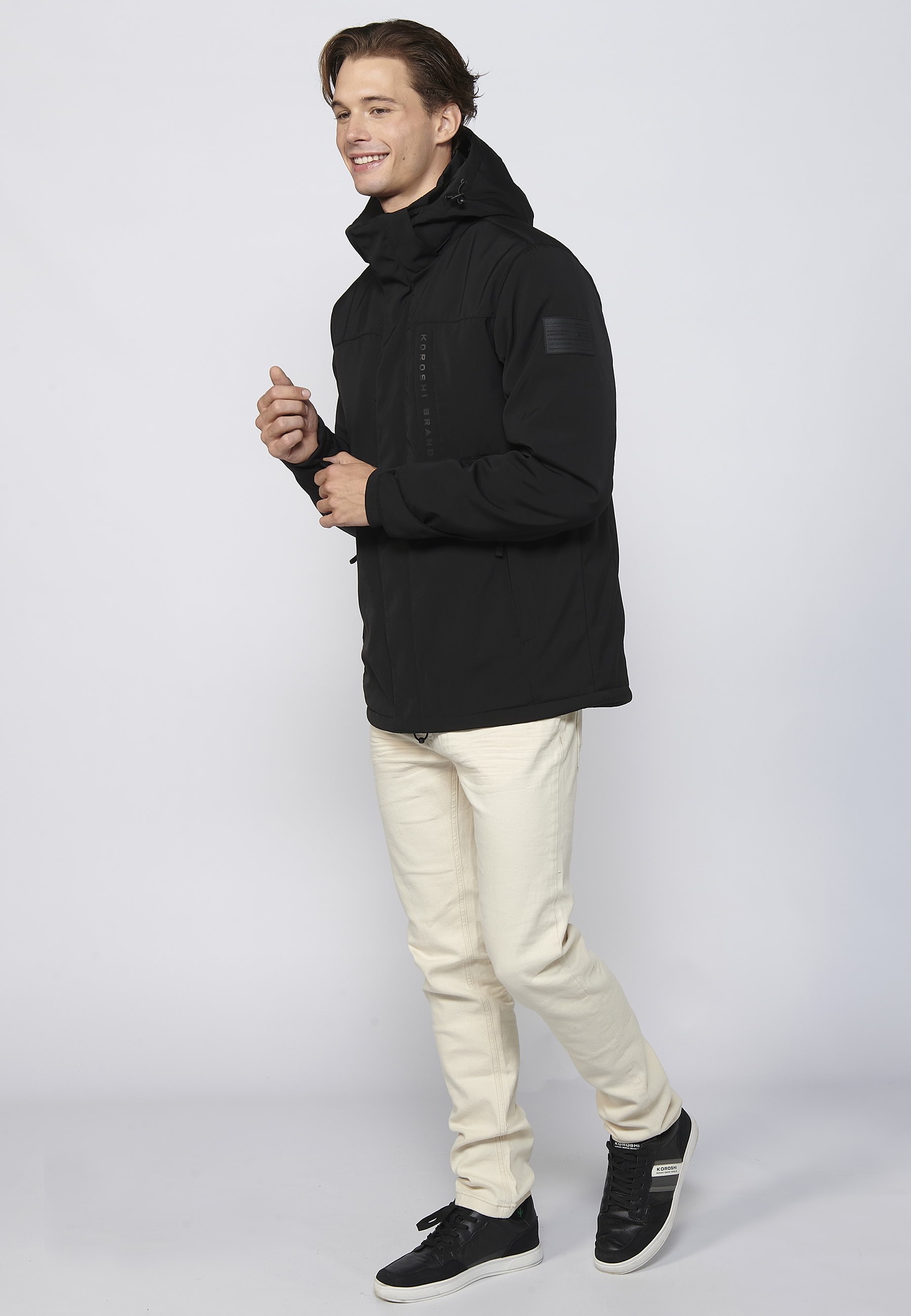 Long-sleeved parka jacket with hooded collar in Black for Men 2