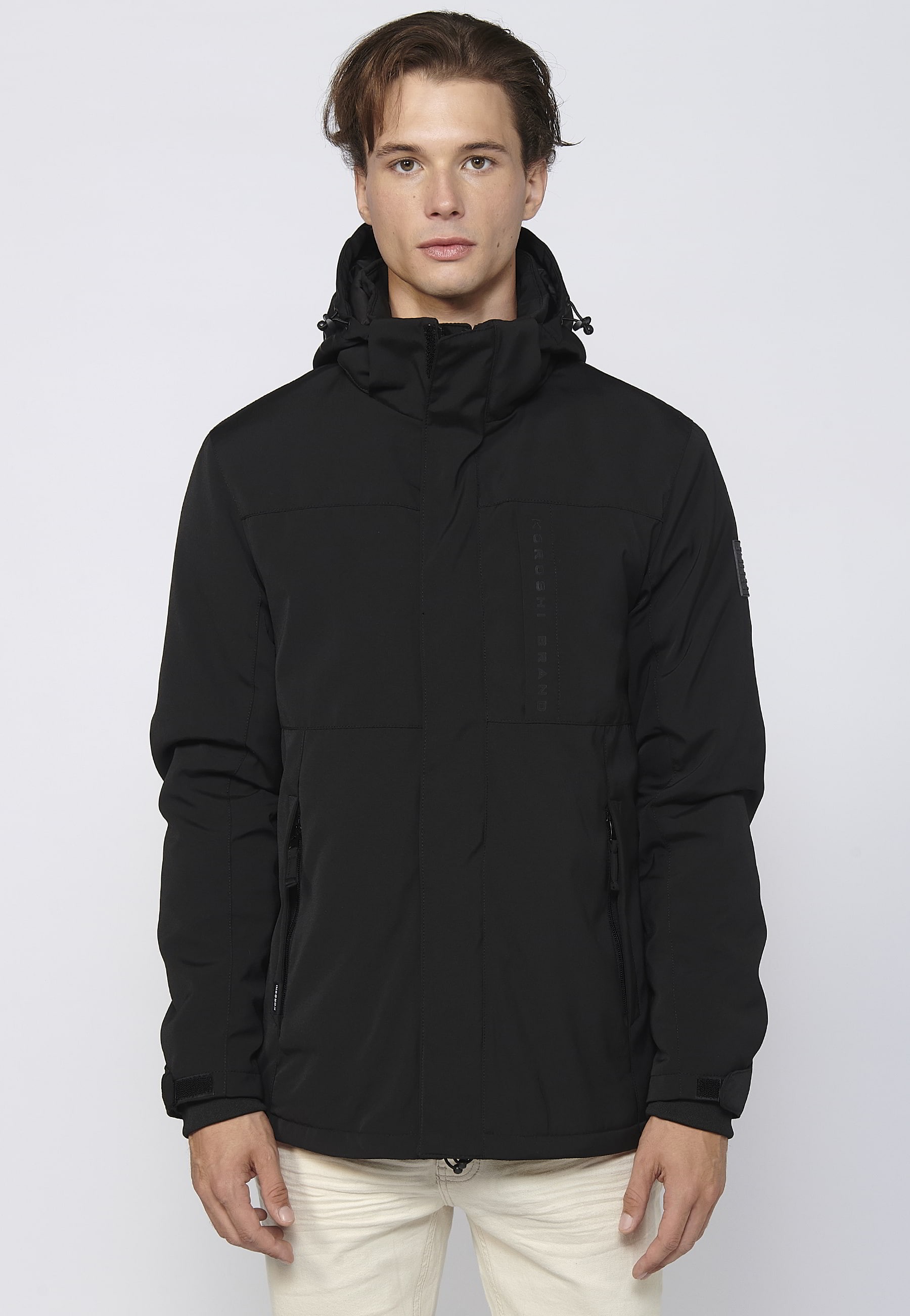 Langärmlige Parka-Jacke mit Kapuzenkragen in Schwarz für Herren 3