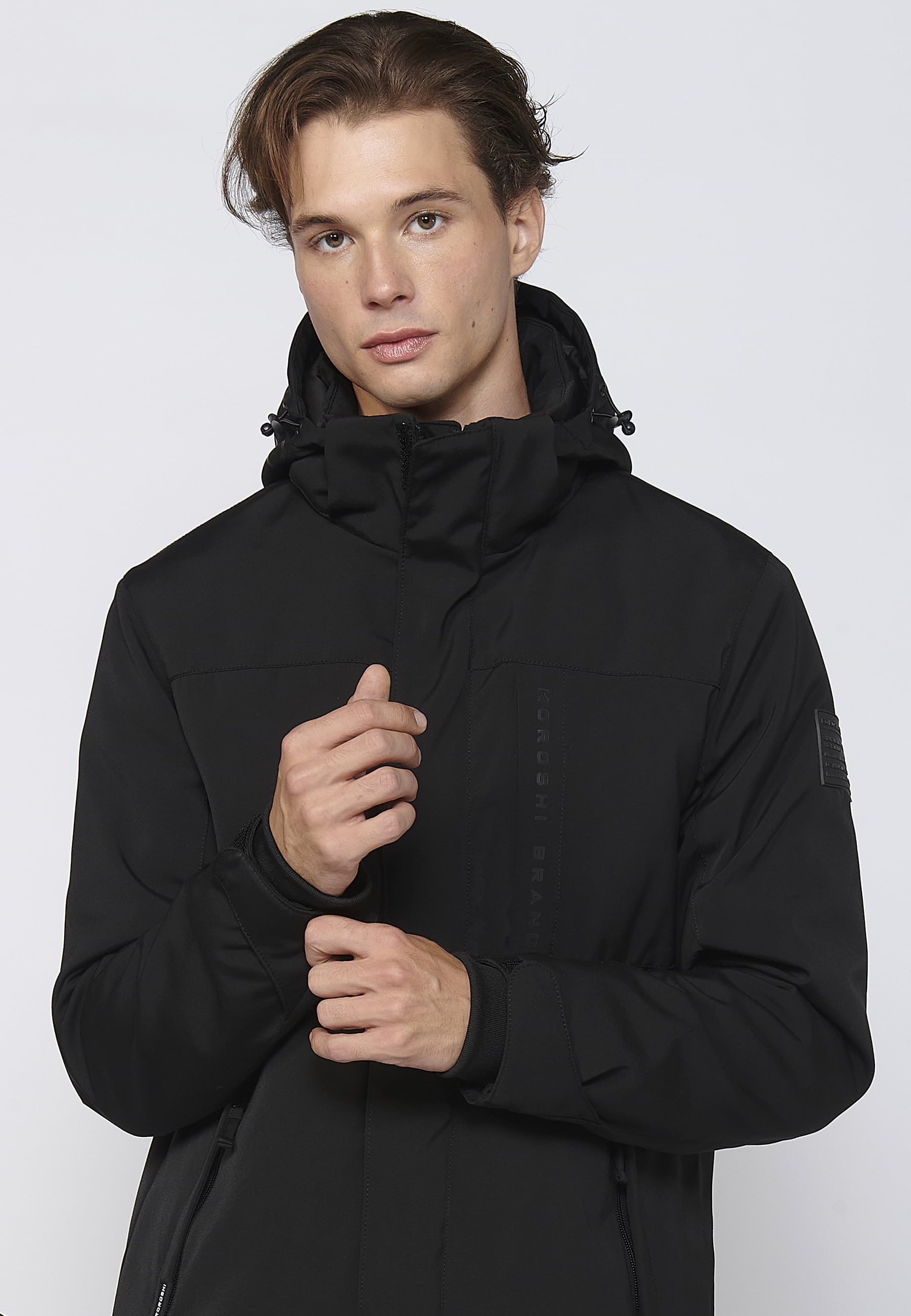 Chaqueta parka de manga larga con cuello con capucha color Negro para Hombre 1