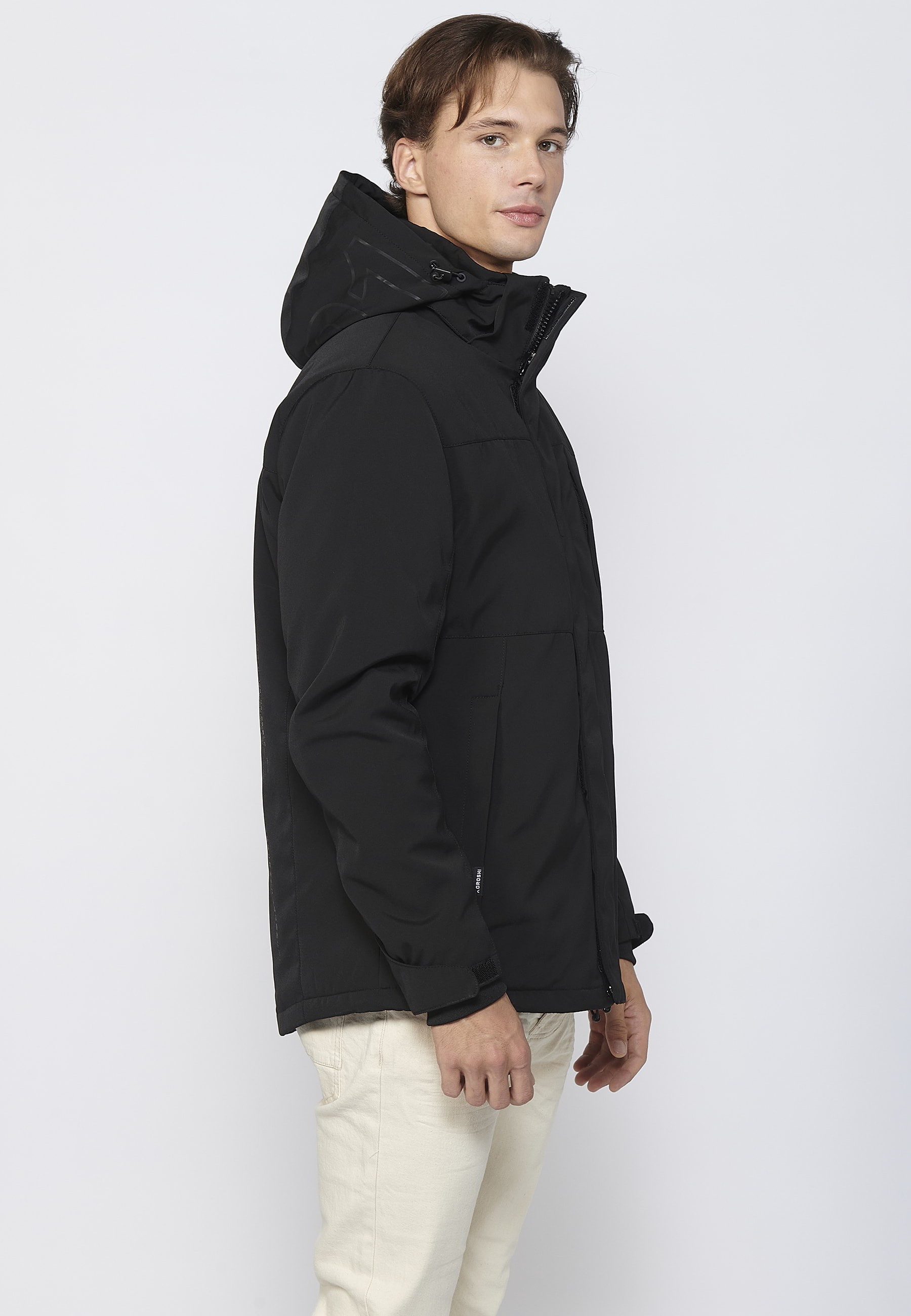 Chaqueta parka de manga larga con cuello con capucha color Negro para Hombre 6