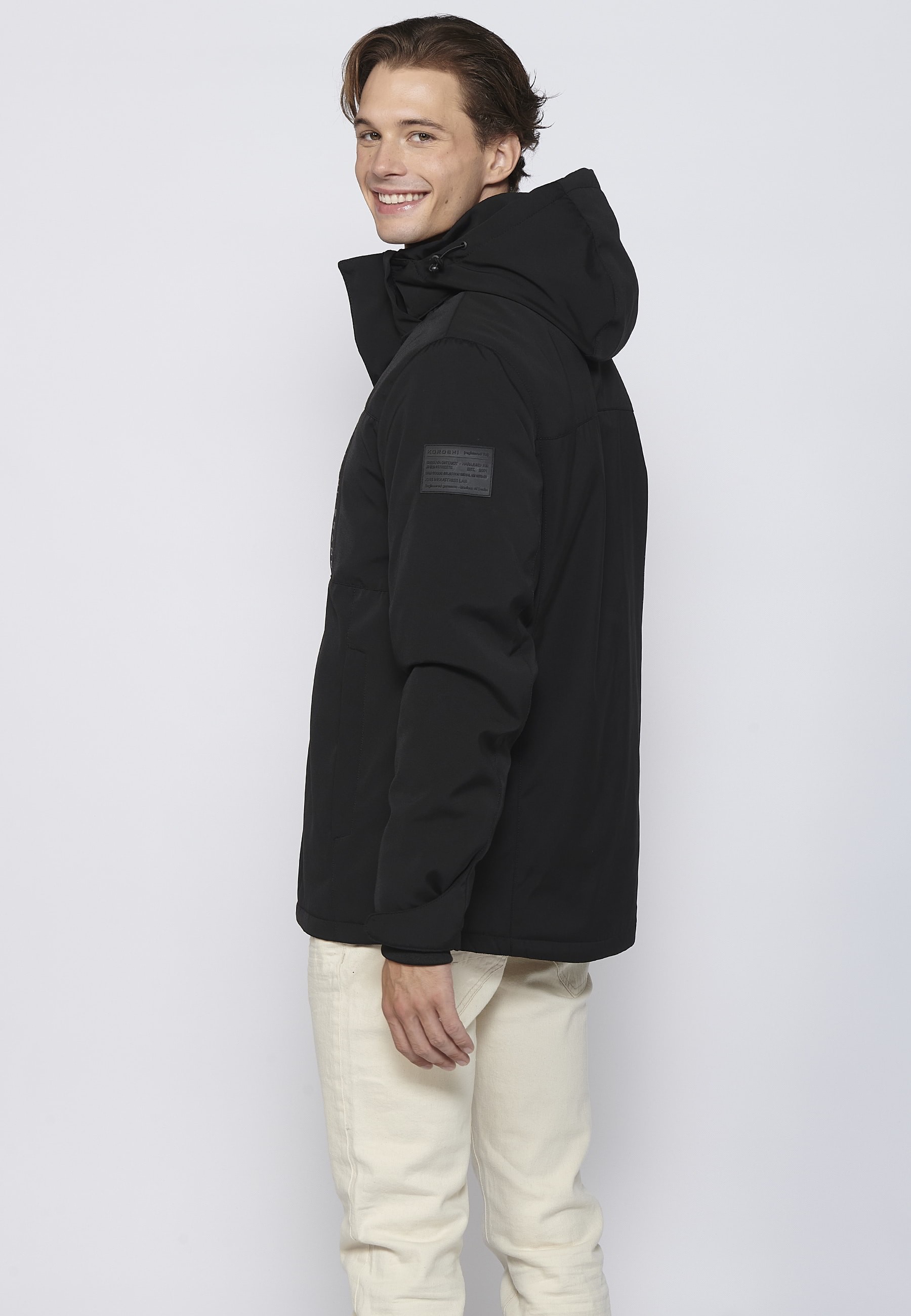 Langärmlige Parka-Jacke mit Kapuzenkragen in Schwarz für Herren 5