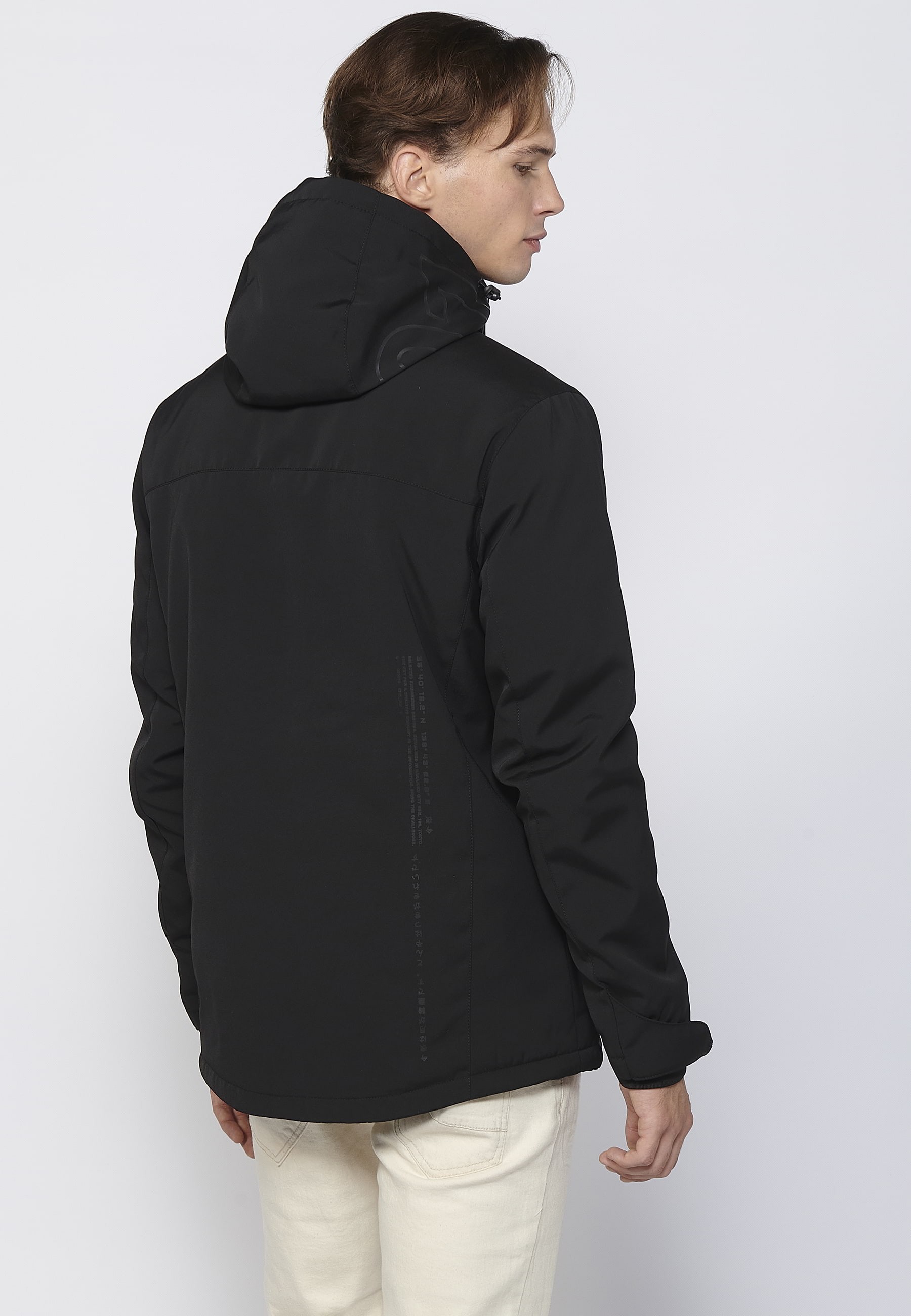 Langärmlige Parka-Jacke mit Kapuzenkragen in Schwarz für Herren 7