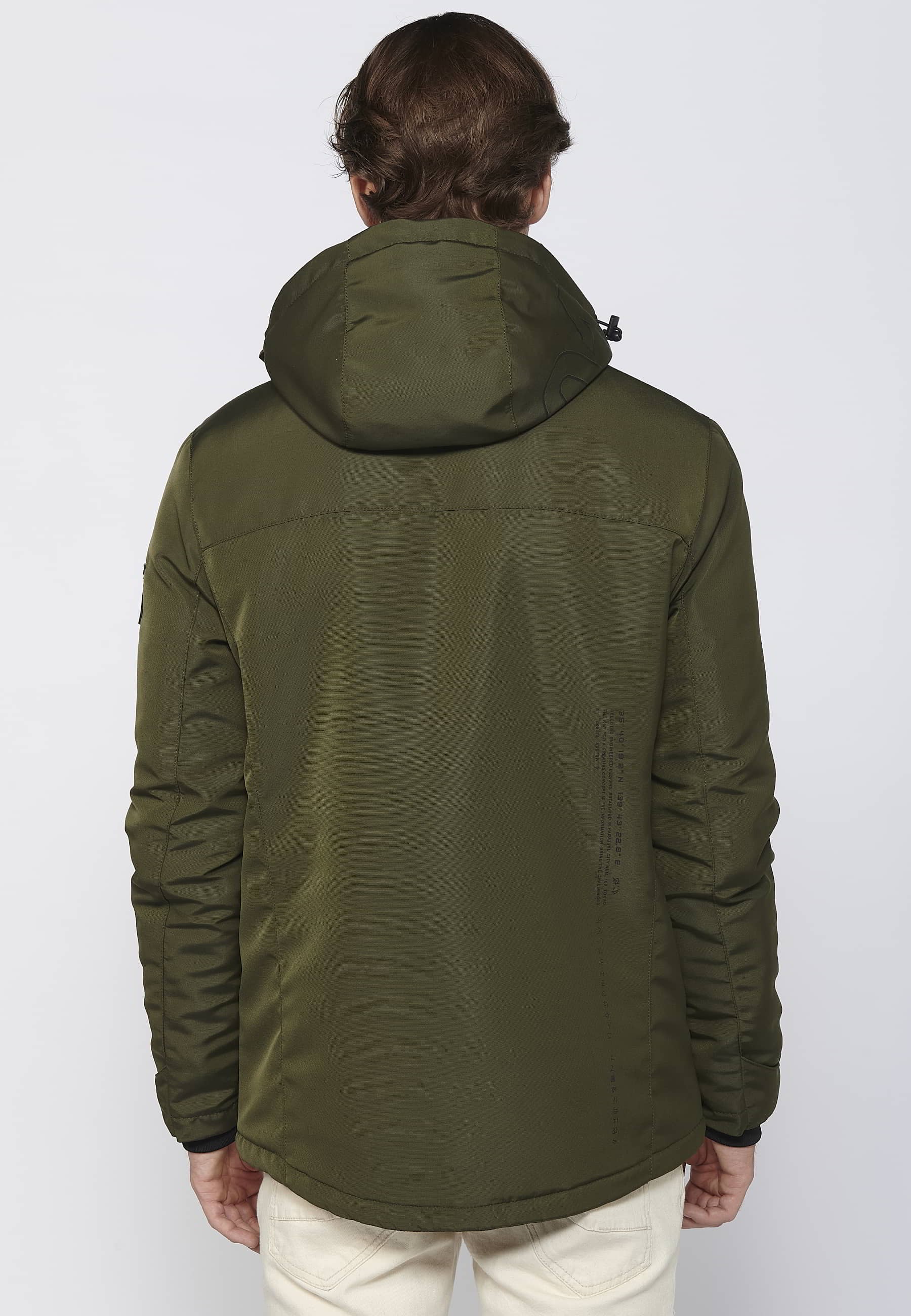 Khaki Men's Long Sleeve Hooded Collar Parka Jacket 5