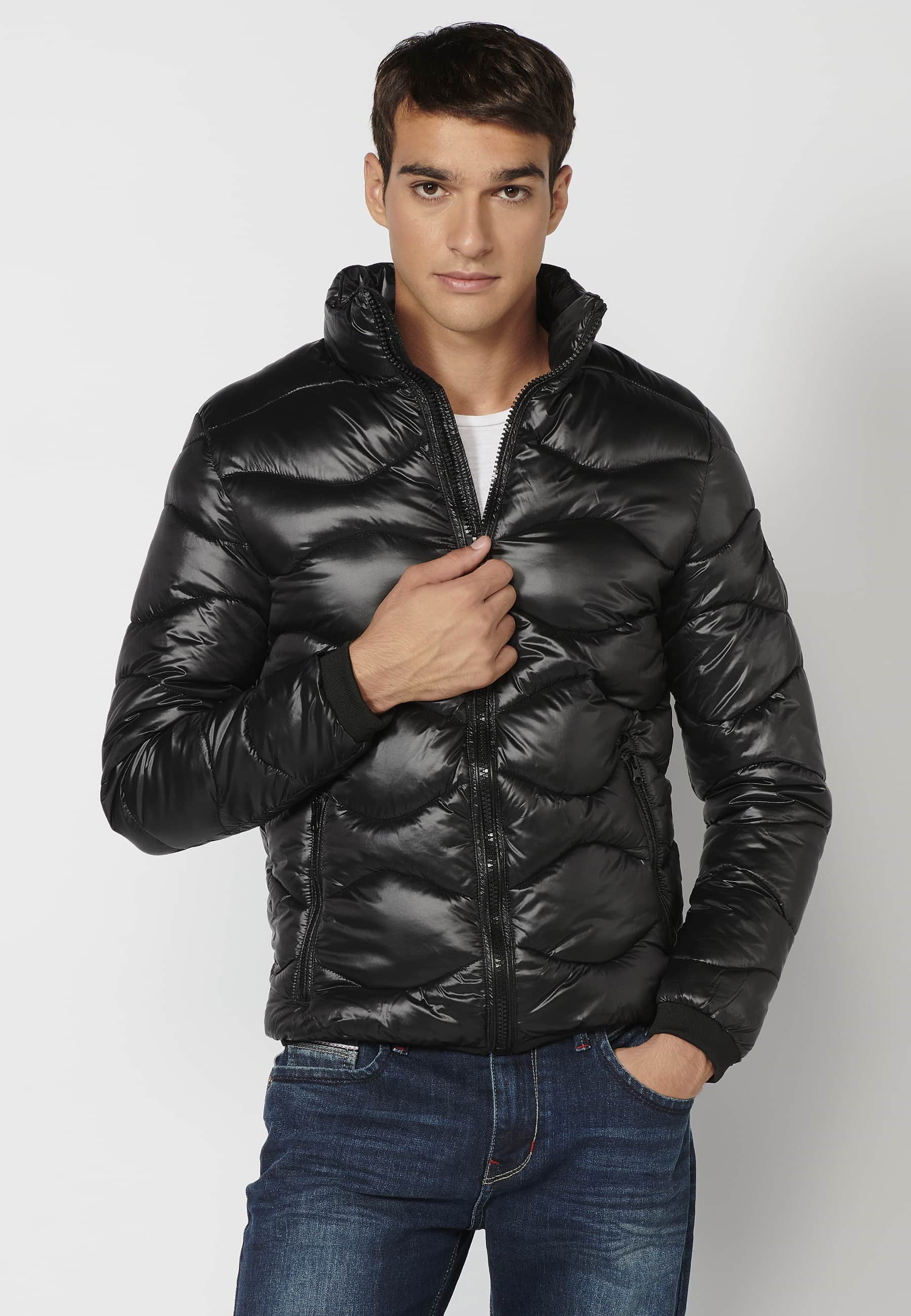 Parka cazadora acolchada, con capucha, color Negro, para Hombres