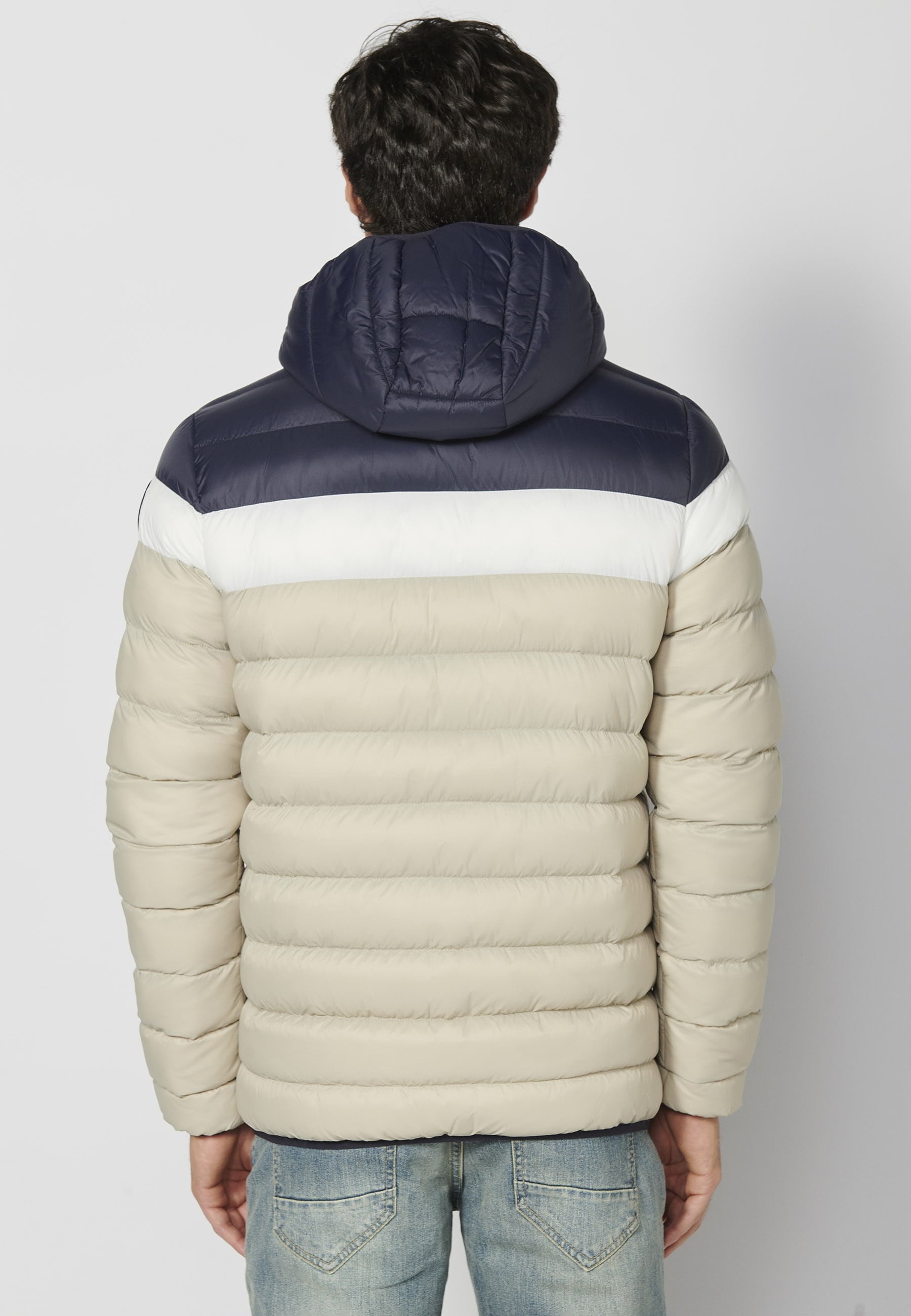 Doudoune courte col roulé beige à capuche pour Homme 3