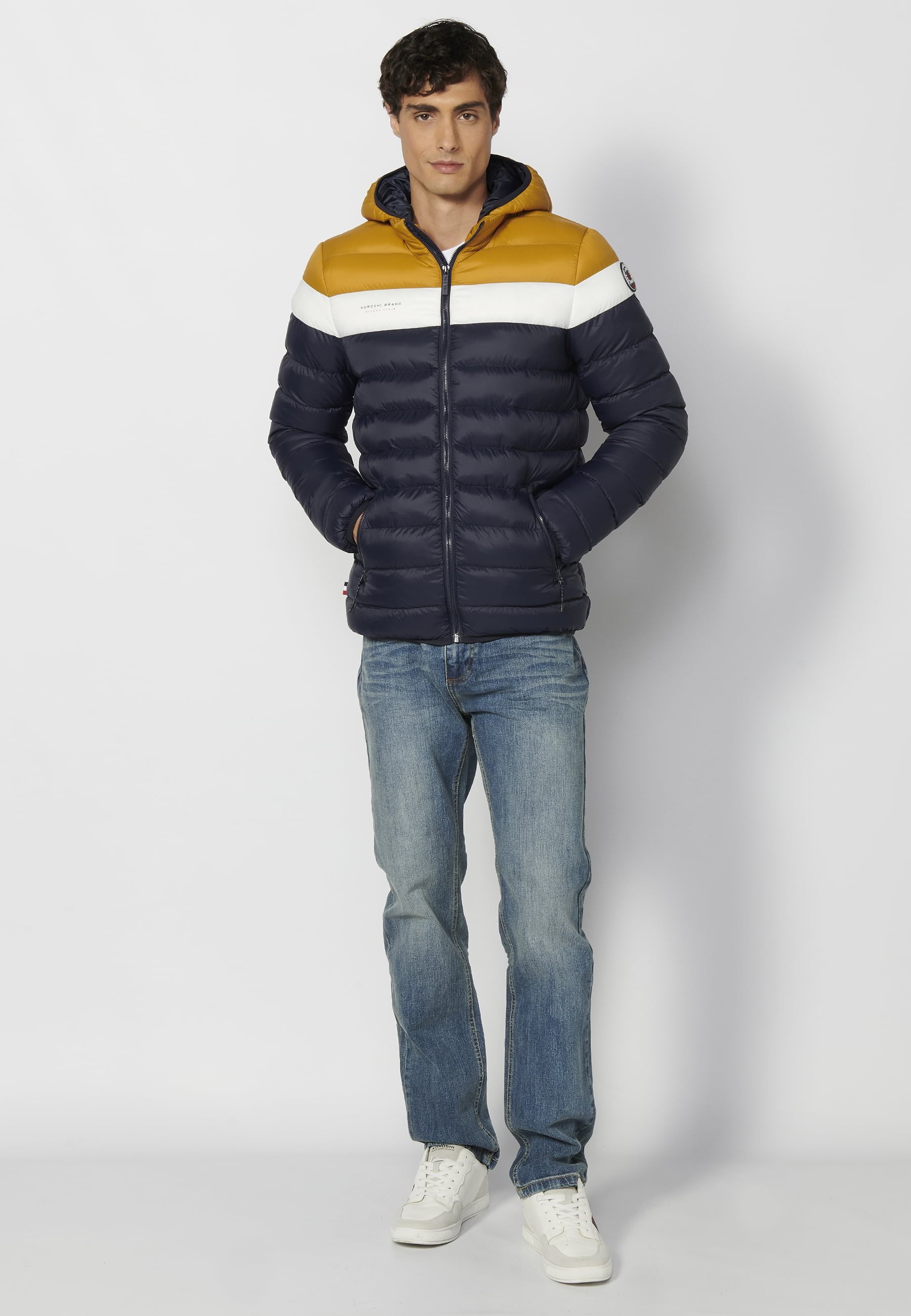 Short padded jacket with high collar with hood in Blue for Men 6