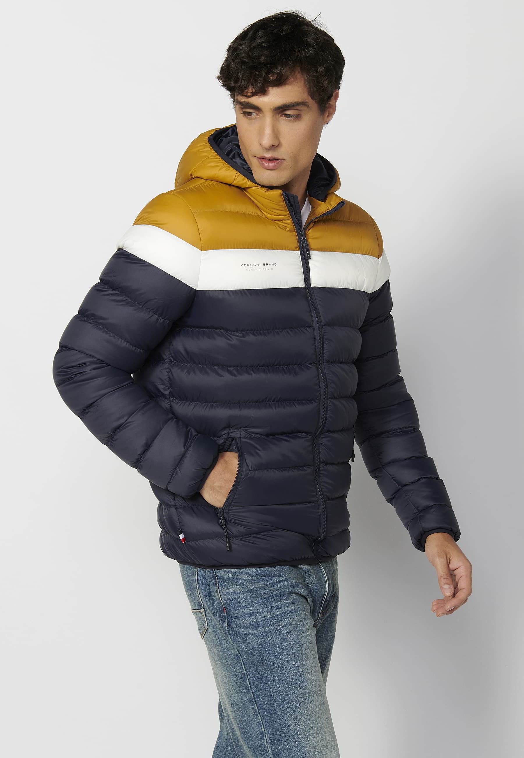 Short padded jacket with high collar with hood in Blue for Men 2