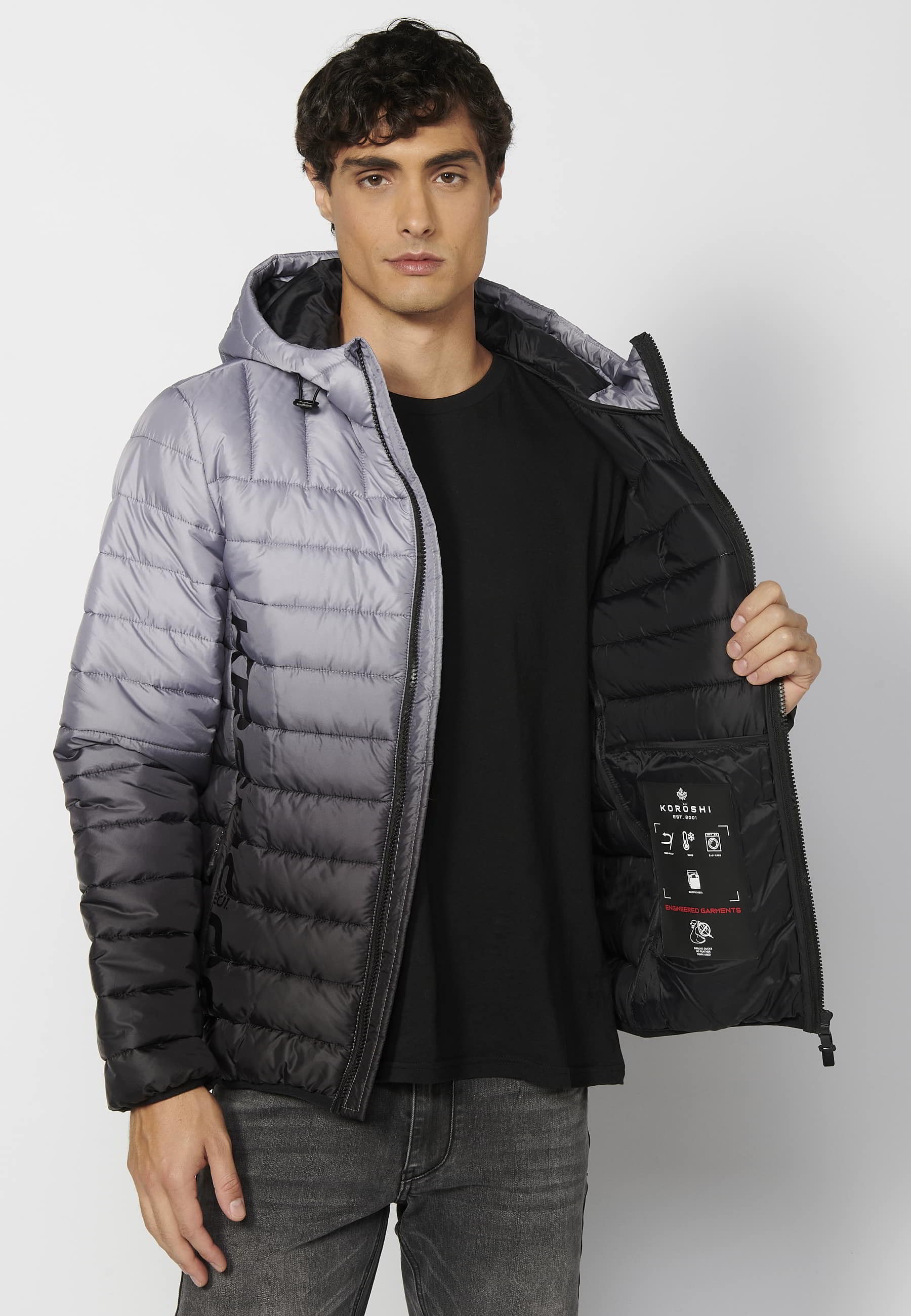 Veste matelassée courte grise à col haut et capuche pour homme 5