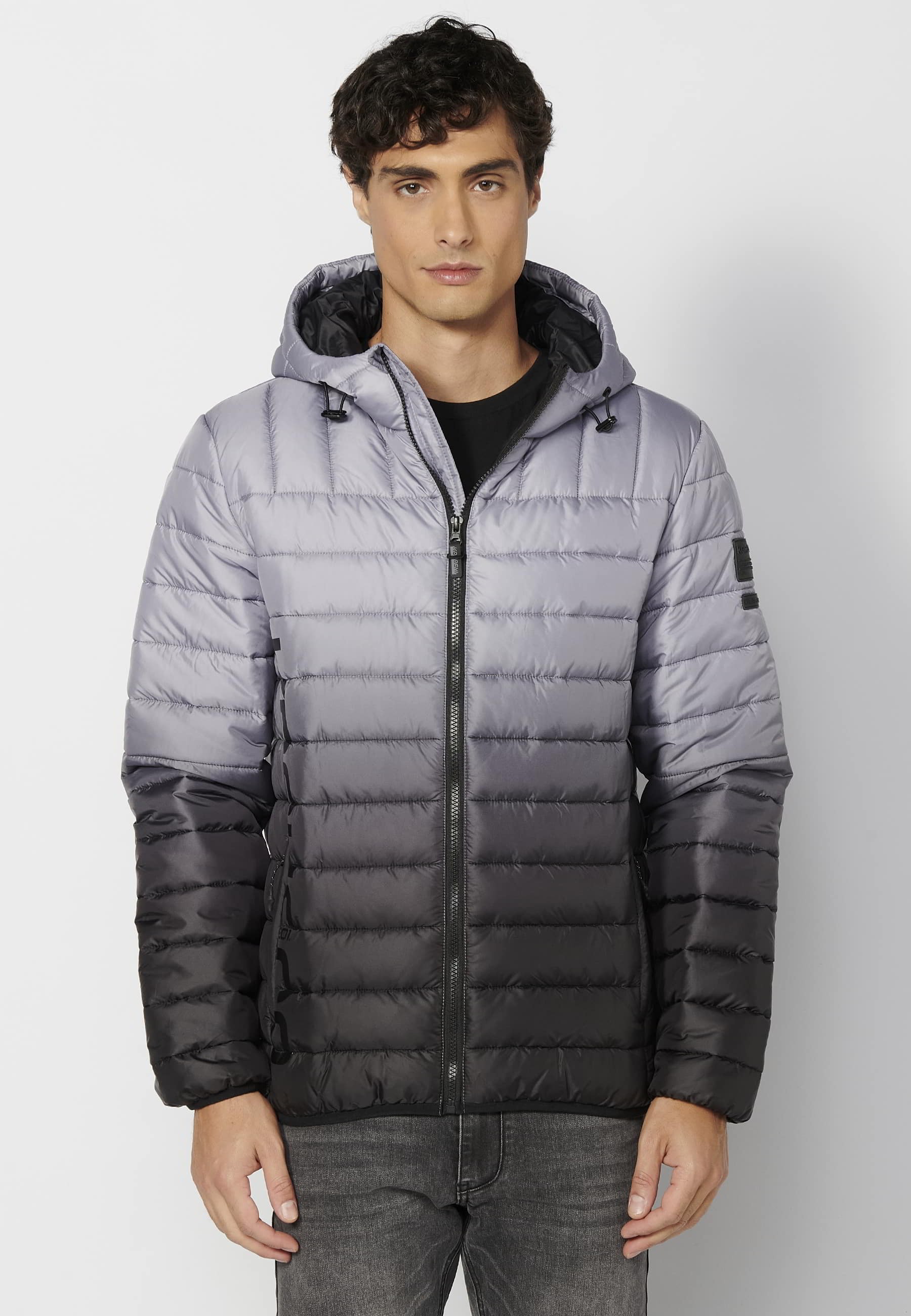 Gray Short High Neck Padded Jacket with Hood for Men 6