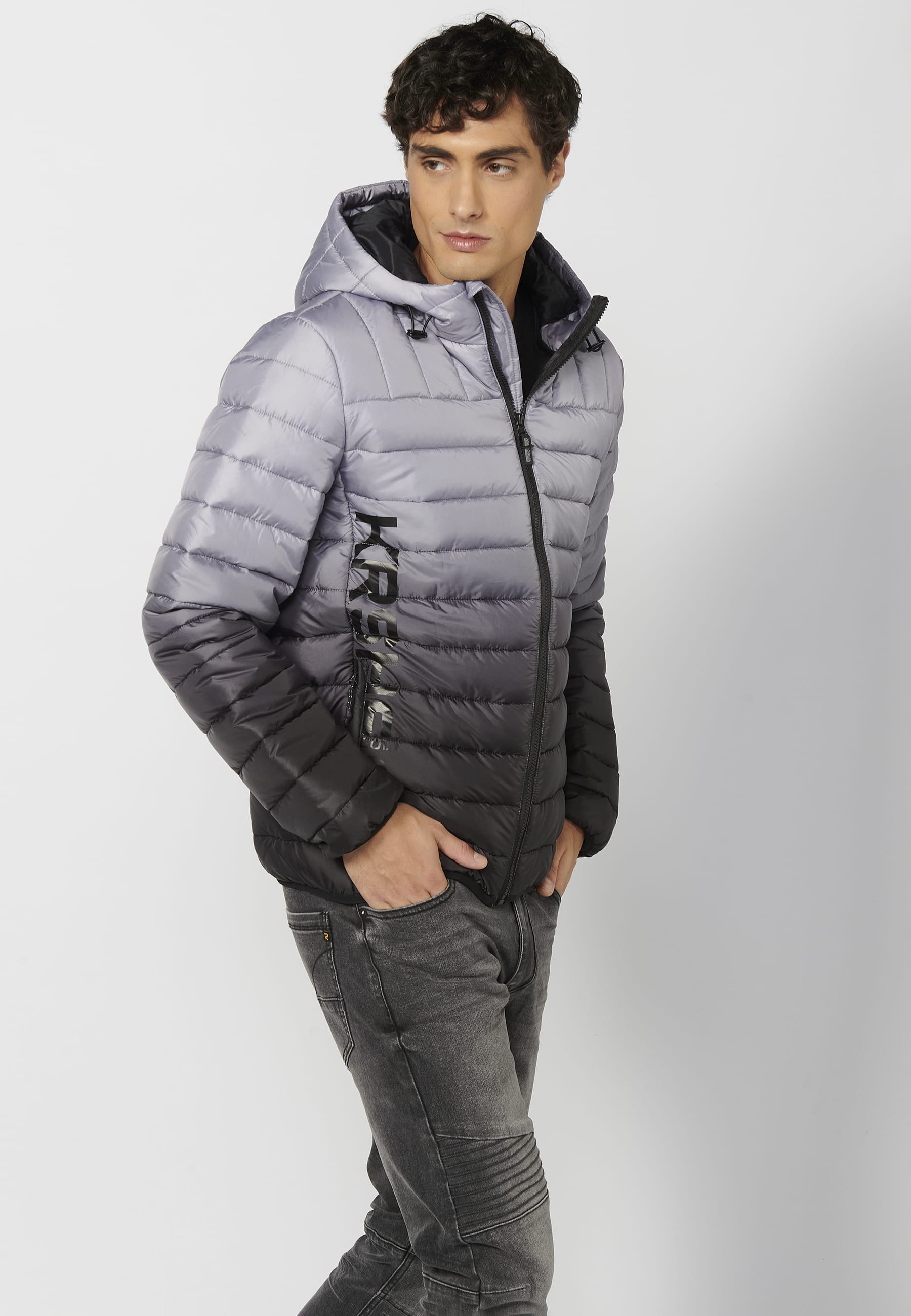 Gray Short High Neck Padded Jacket with Hood for Men 2