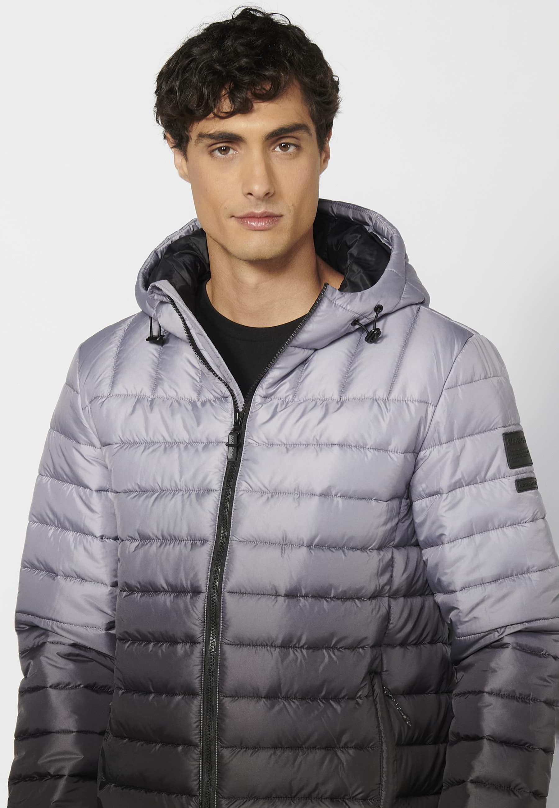 Gray Short High Neck Padded Jacket with Hood for Men 1