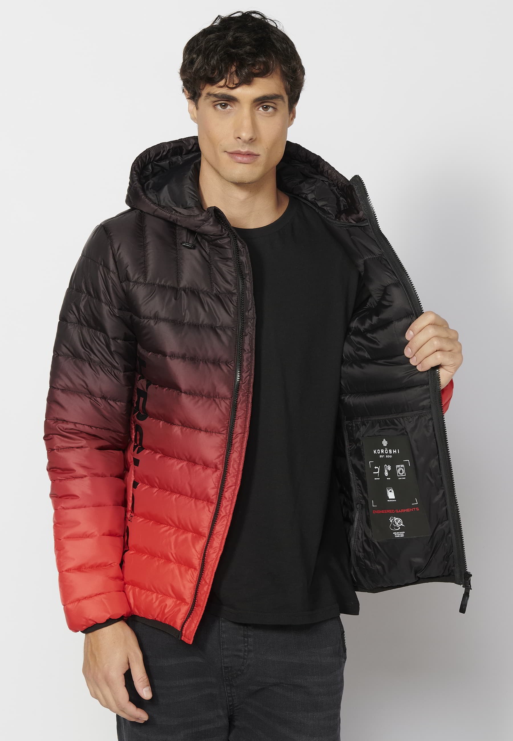 Kurze Steppjacke mit hohem Kragen und Kapuze in Rot für Herren 1