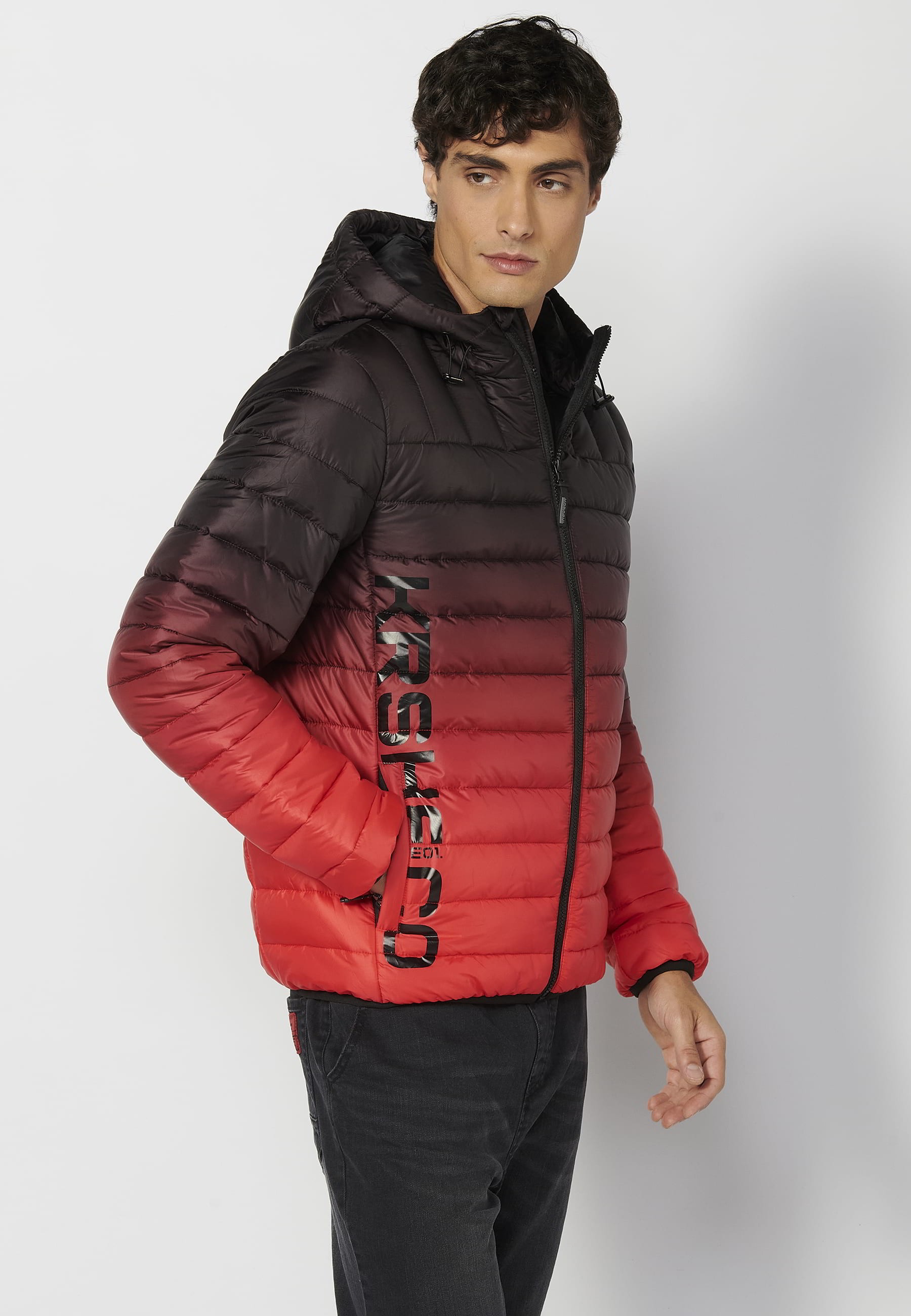 Kurze Steppjacke mit hohem Kragen und Kapuze in Rot für Herren 2