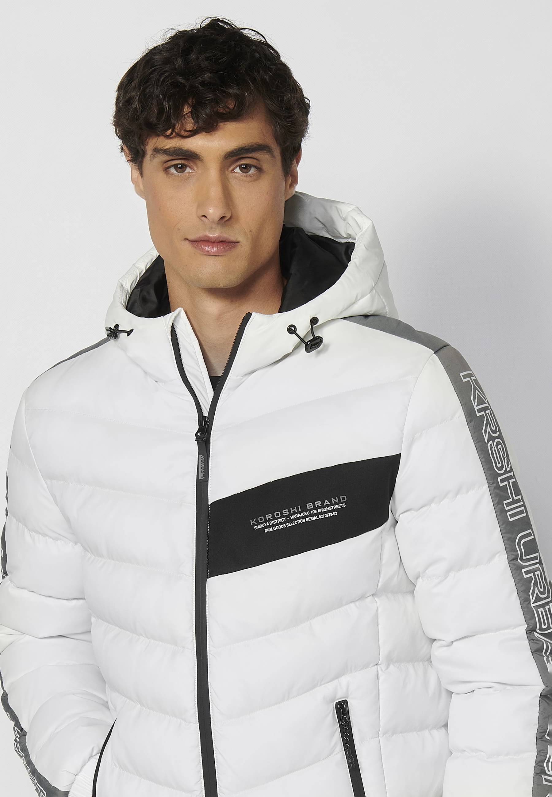 Chaqueta acolchada, cuello con capucha, color blanco, para Hombre 1