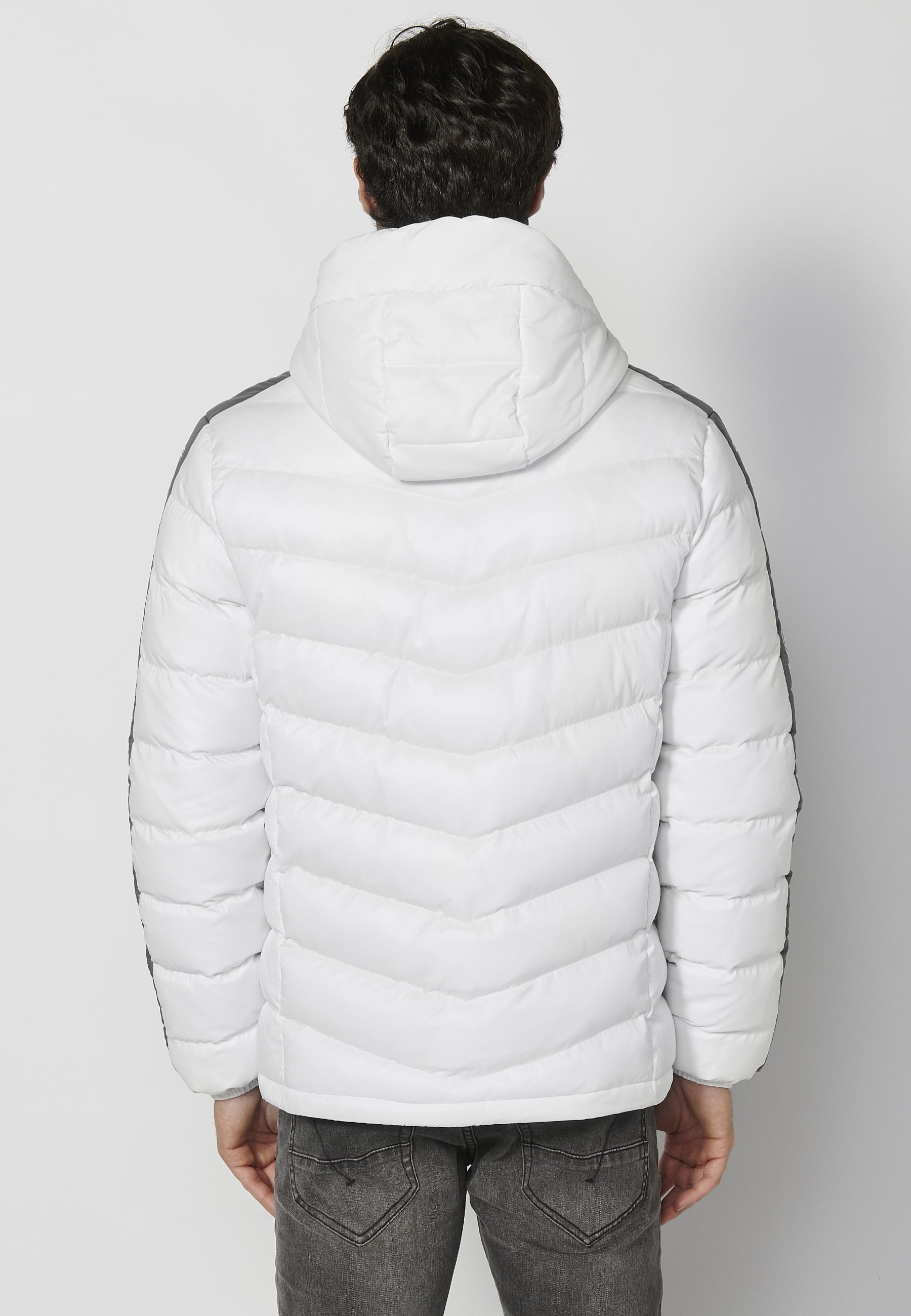 Chaqueta acolchada, cuello con capucha, color blanco, para Hombre 4