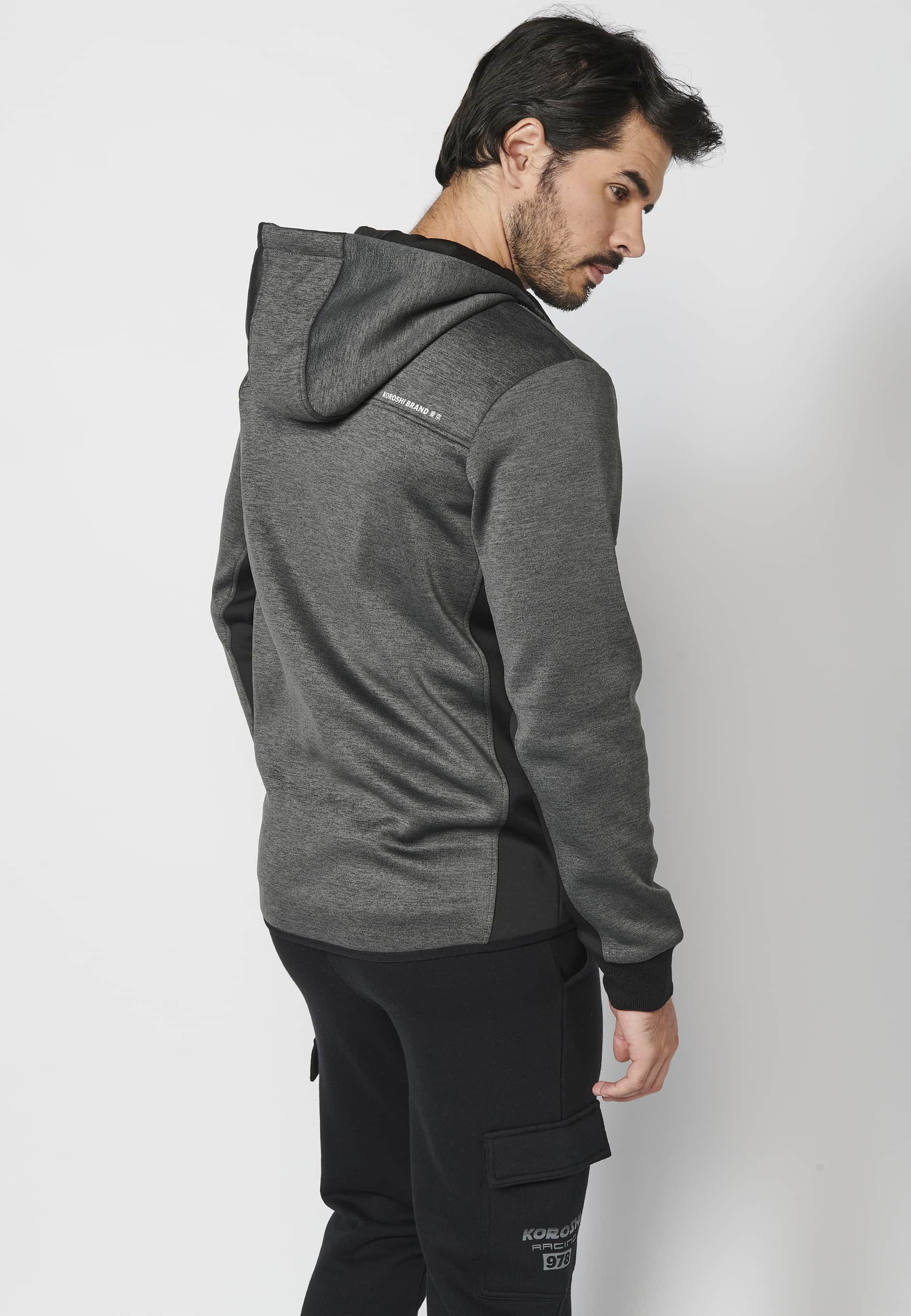 Veste sweat à capuche avec fermeture zippée et manches finies en bord-côte Noir pour Homme