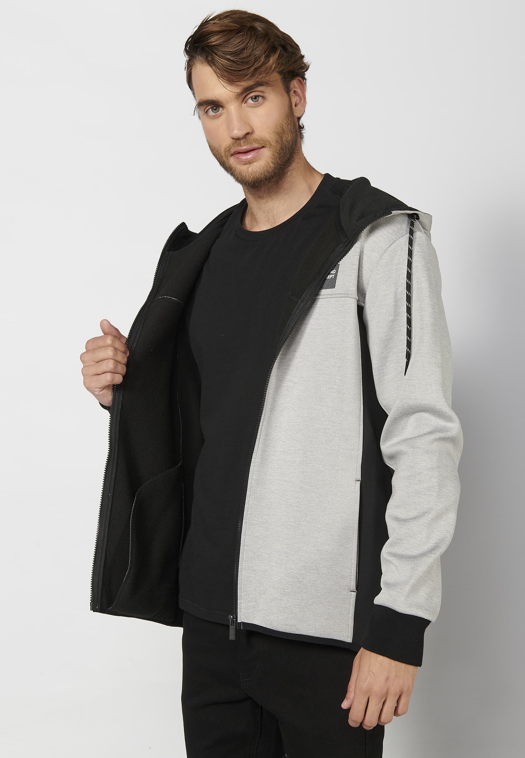 Veste sweat-shirt à capuche avec fermeture à glissière et manches finies en couleur grise pour homme