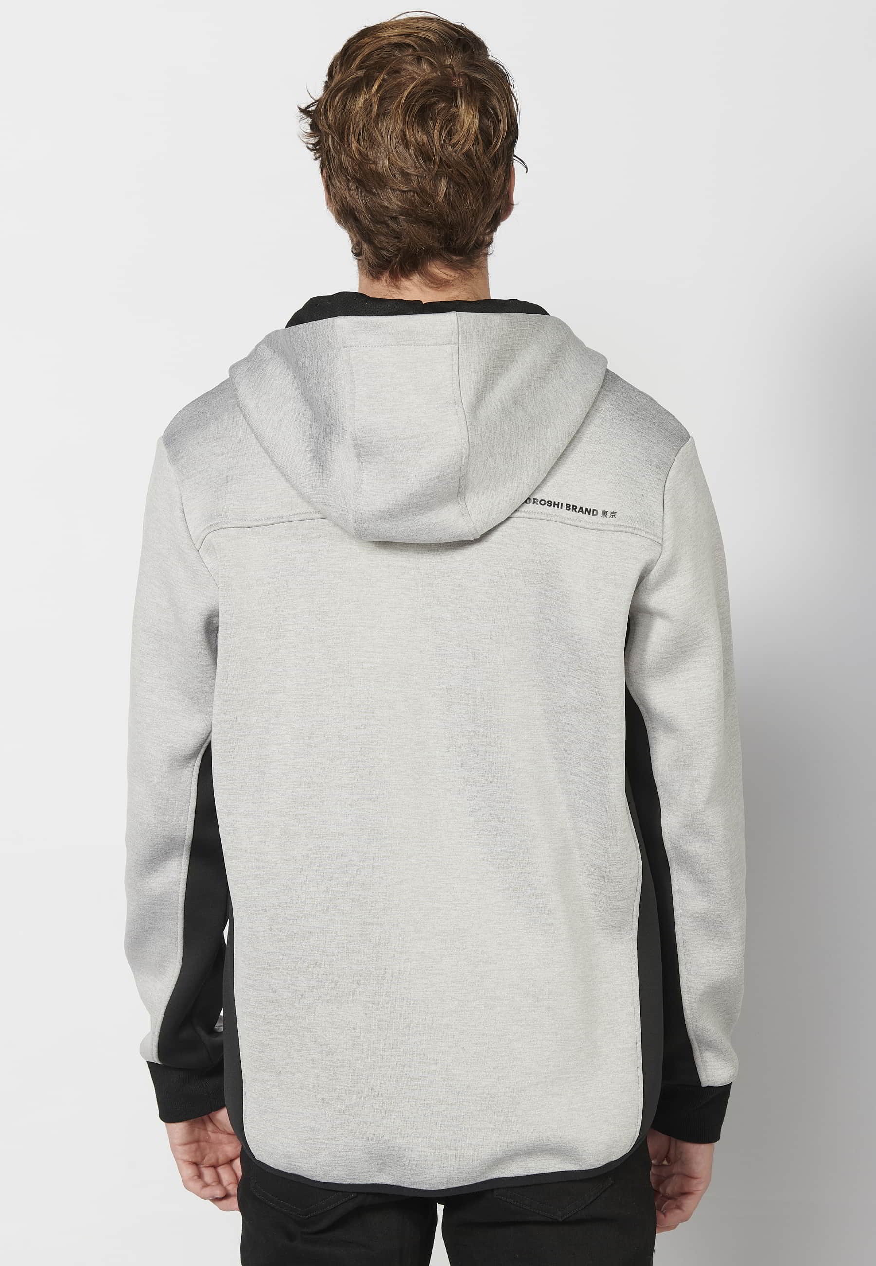 Veste sweat-shirt à capuche avec fermeture à glissière et manches finies en couleur grise pour homme