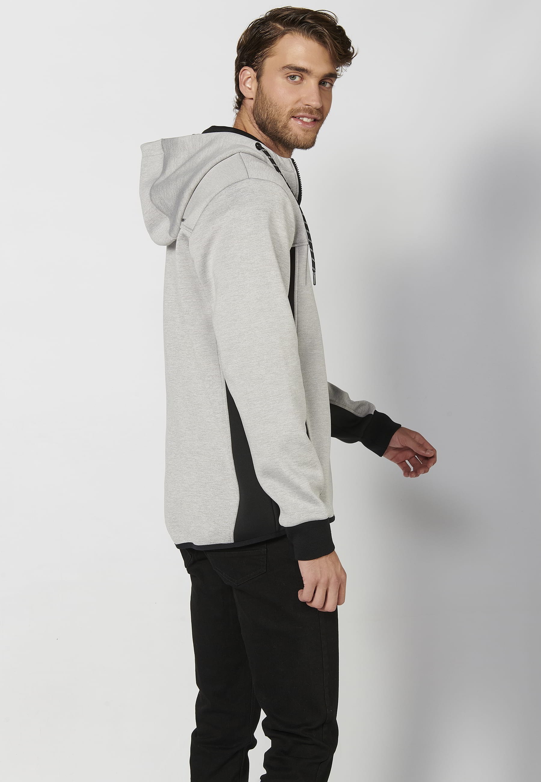 Veste sweat-shirt à capuche avec fermeture à glissière et manches finies en couleur grise pour homme