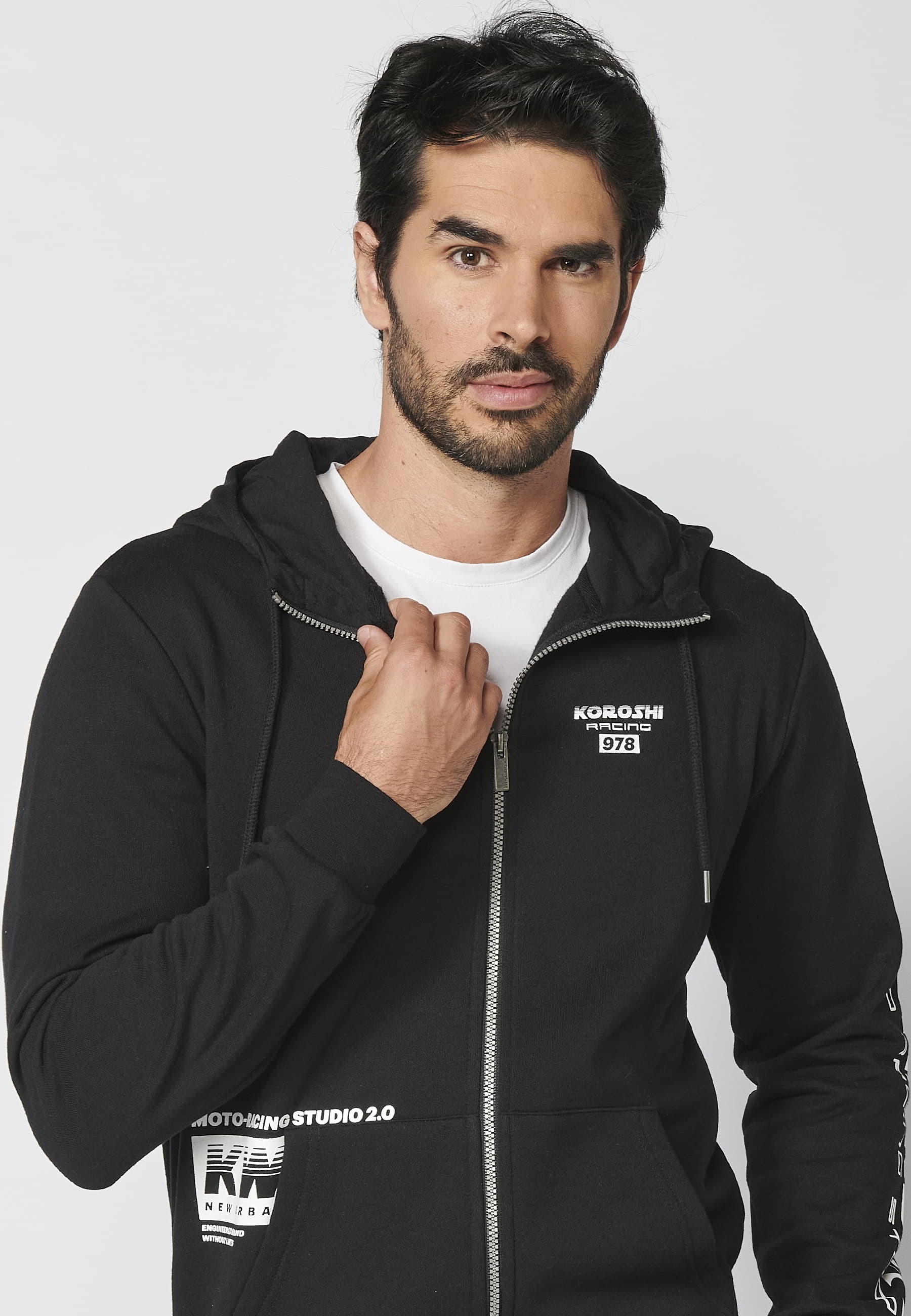 Veste sweat manches longues avec capuche ajustable, détail lettre sur la manche, coloris Noir pour Homme 5