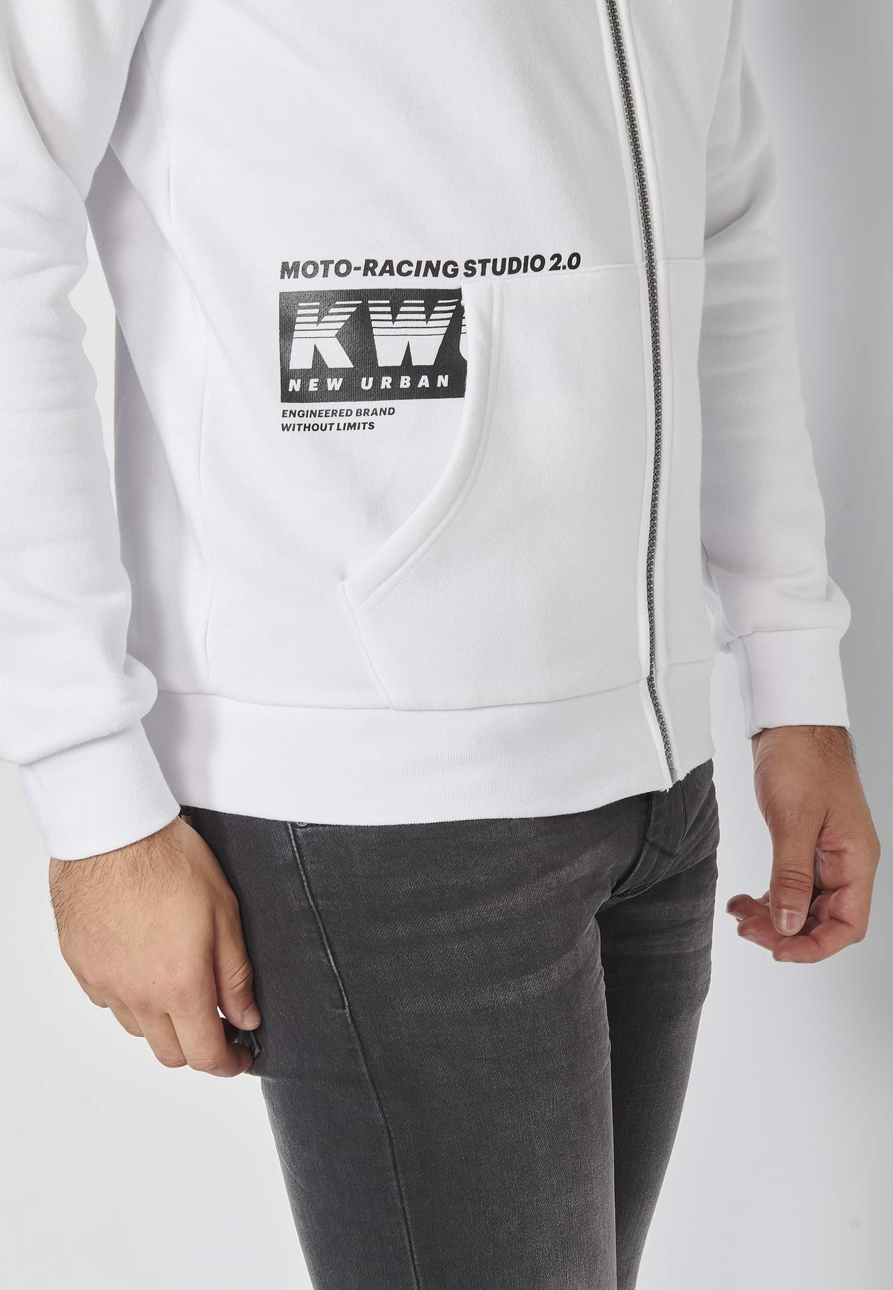 Langärmlige Sweatshirtjacke mit verstellbarer Kapuze, Buchstabendetail am Ärmel, Farbe Weiß für Herren