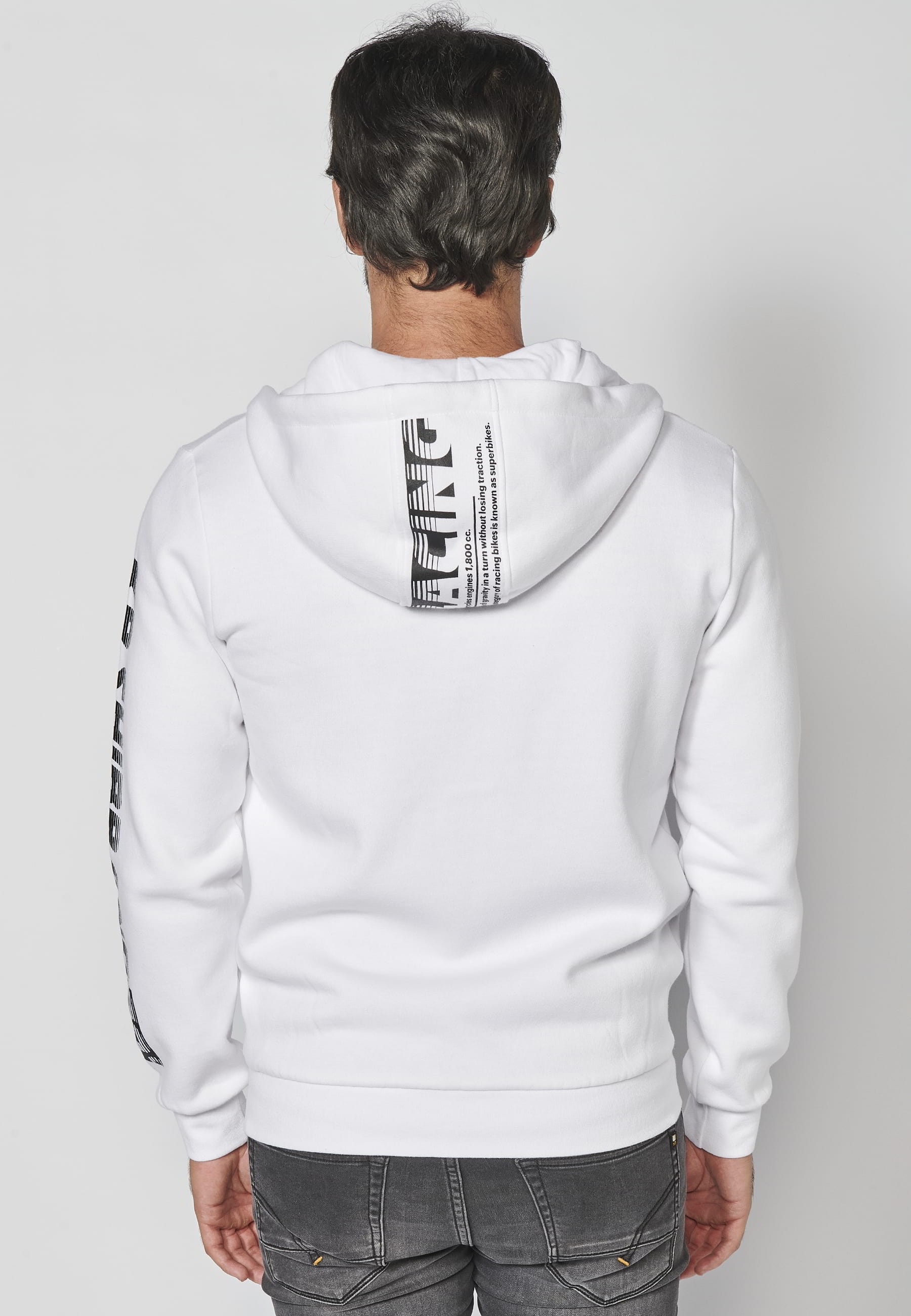 Veste sweat à manches longues avec capuche ajustable, détail lettre sur la manche, coloris Blanc pour Homme