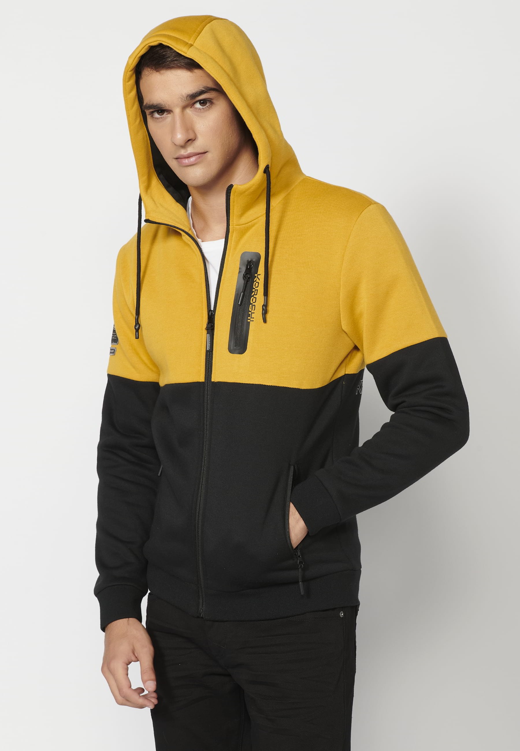 Chaqueta de manga larga cuello con capucha y forro color Amarillo para Hombre