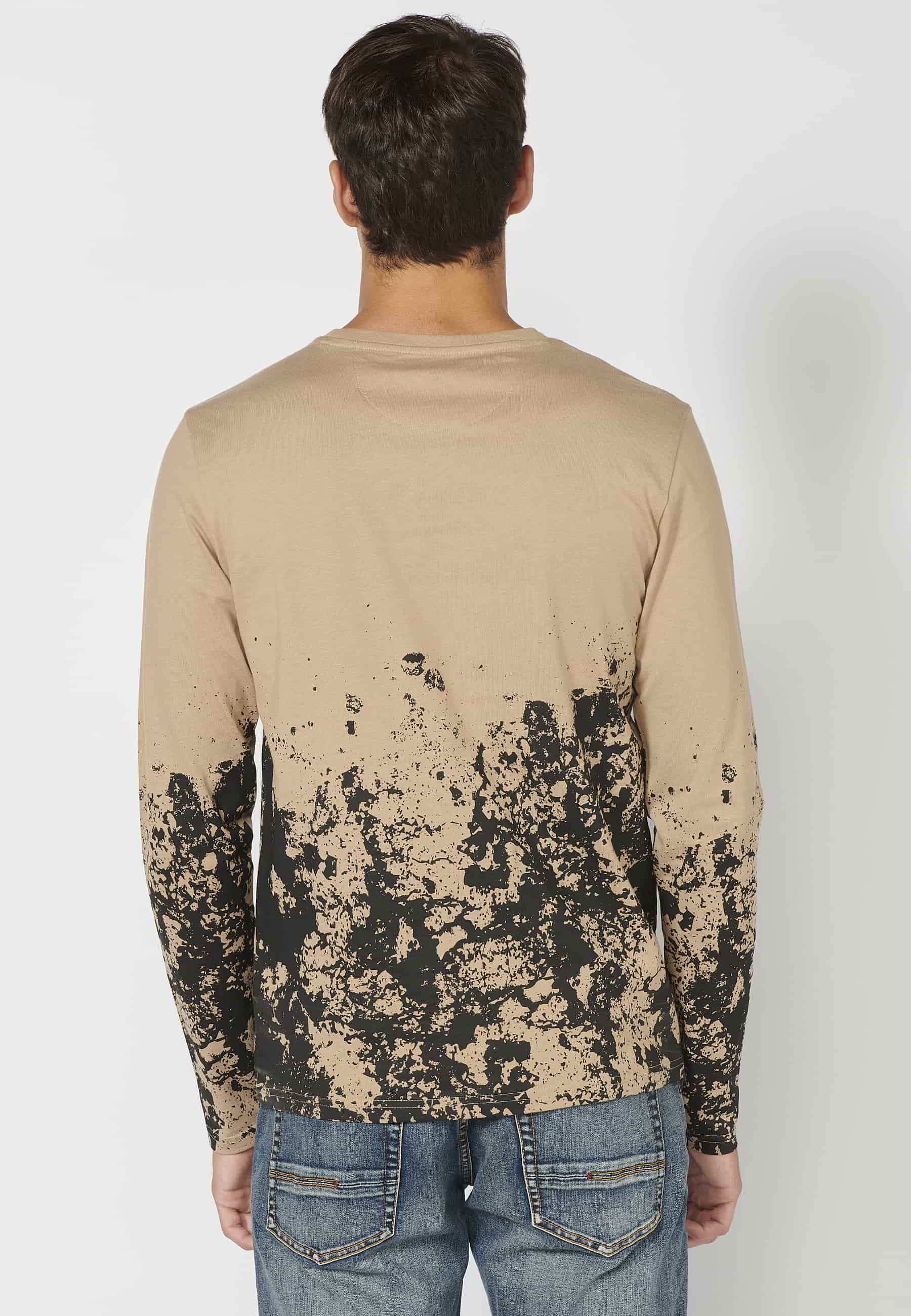 Beige printed round neck long sleeve T-shirt for Men 5