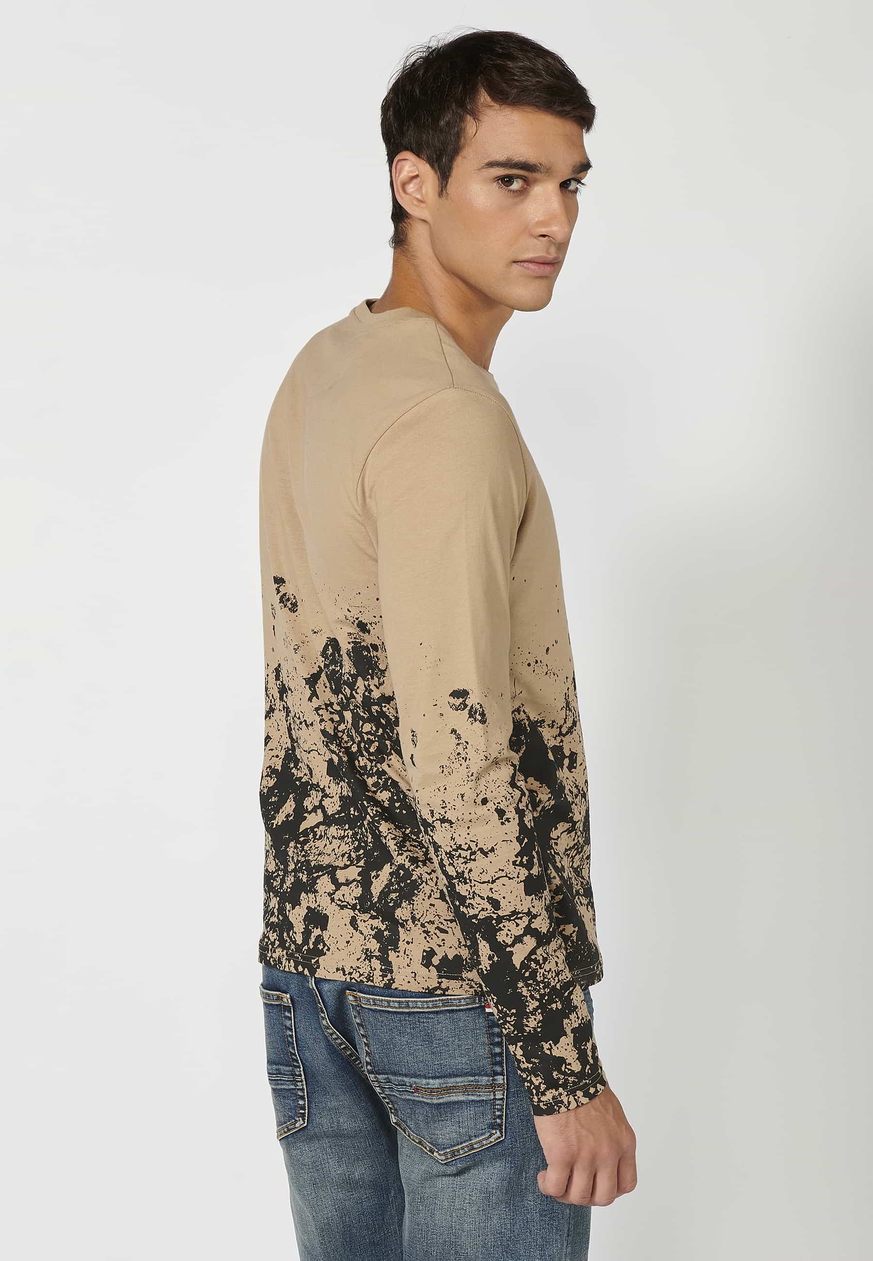 Beige printed round neck long sleeve T-shirt for Men 1