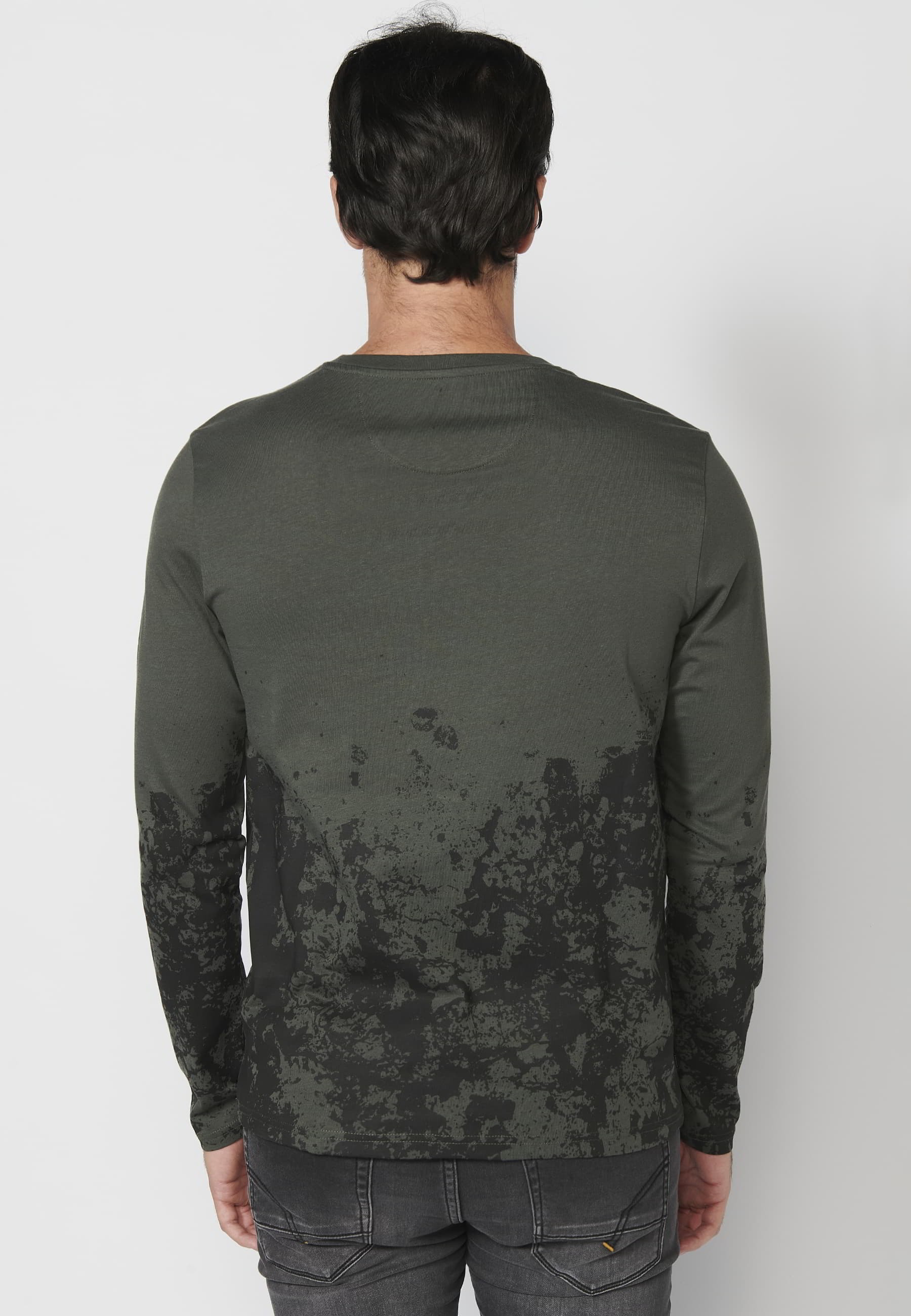 Khaki cotton long-sleeved T-shirt with print detail for Men