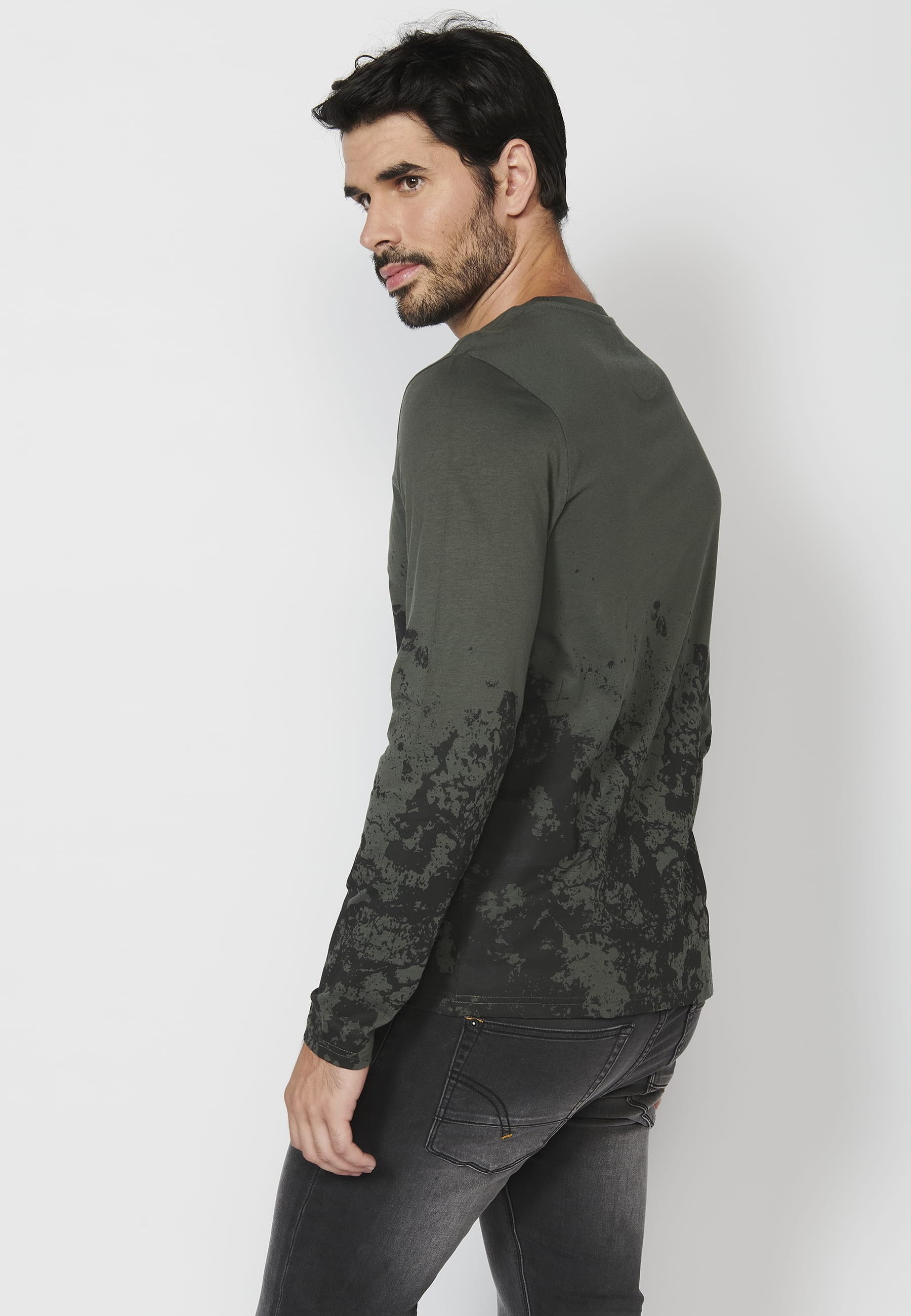 Khaki cotton long-sleeved T-shirt with print detail for Men