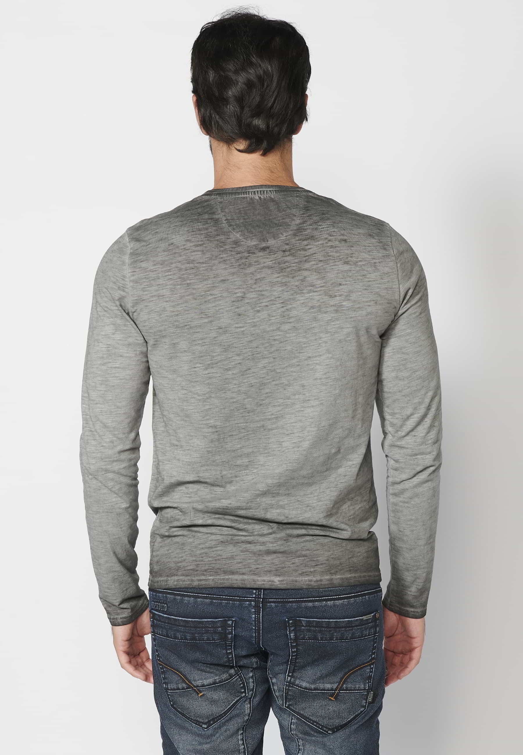 Long-sleeved Cotton T-shirt with front print in Gray color for Men