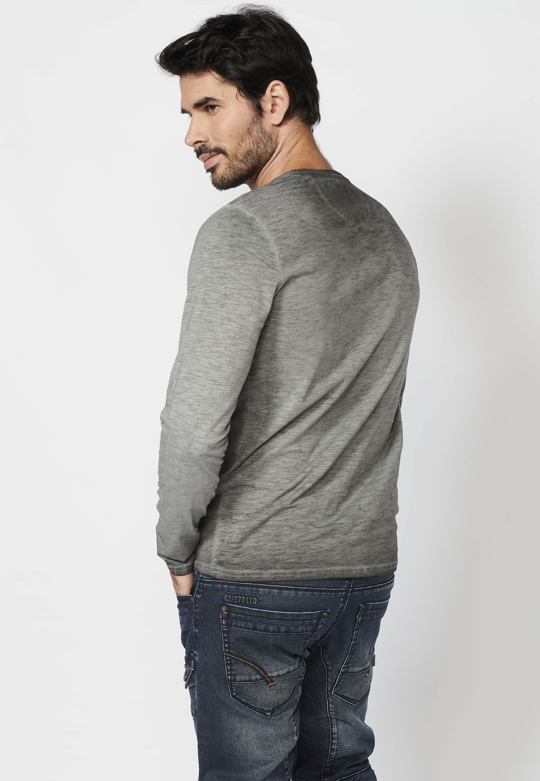 Long-sleeved Cotton T-shirt with front print in Gray color for Men