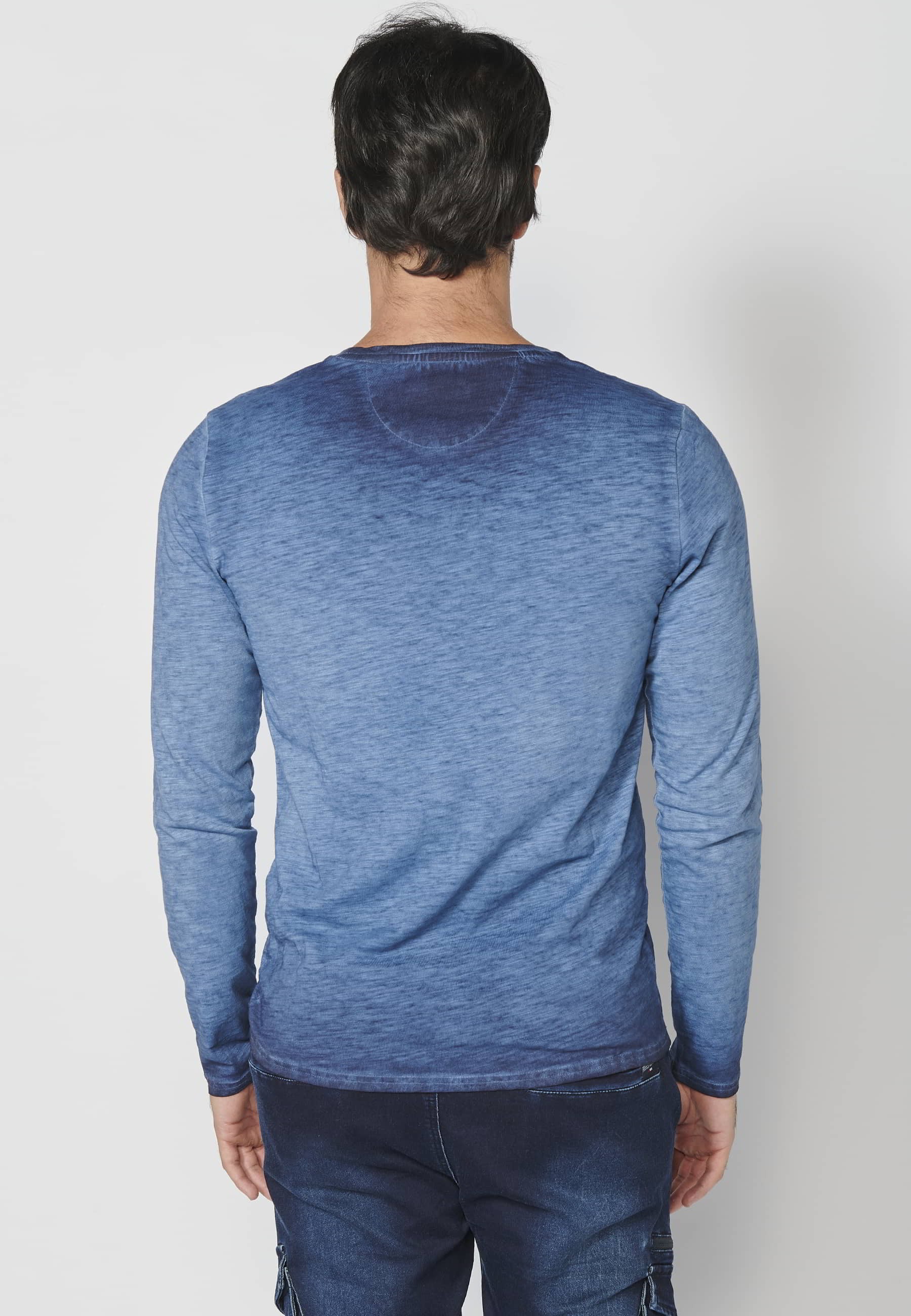 T-shirt à manches longues en coton imprimé sur le devant Indigo pour homme