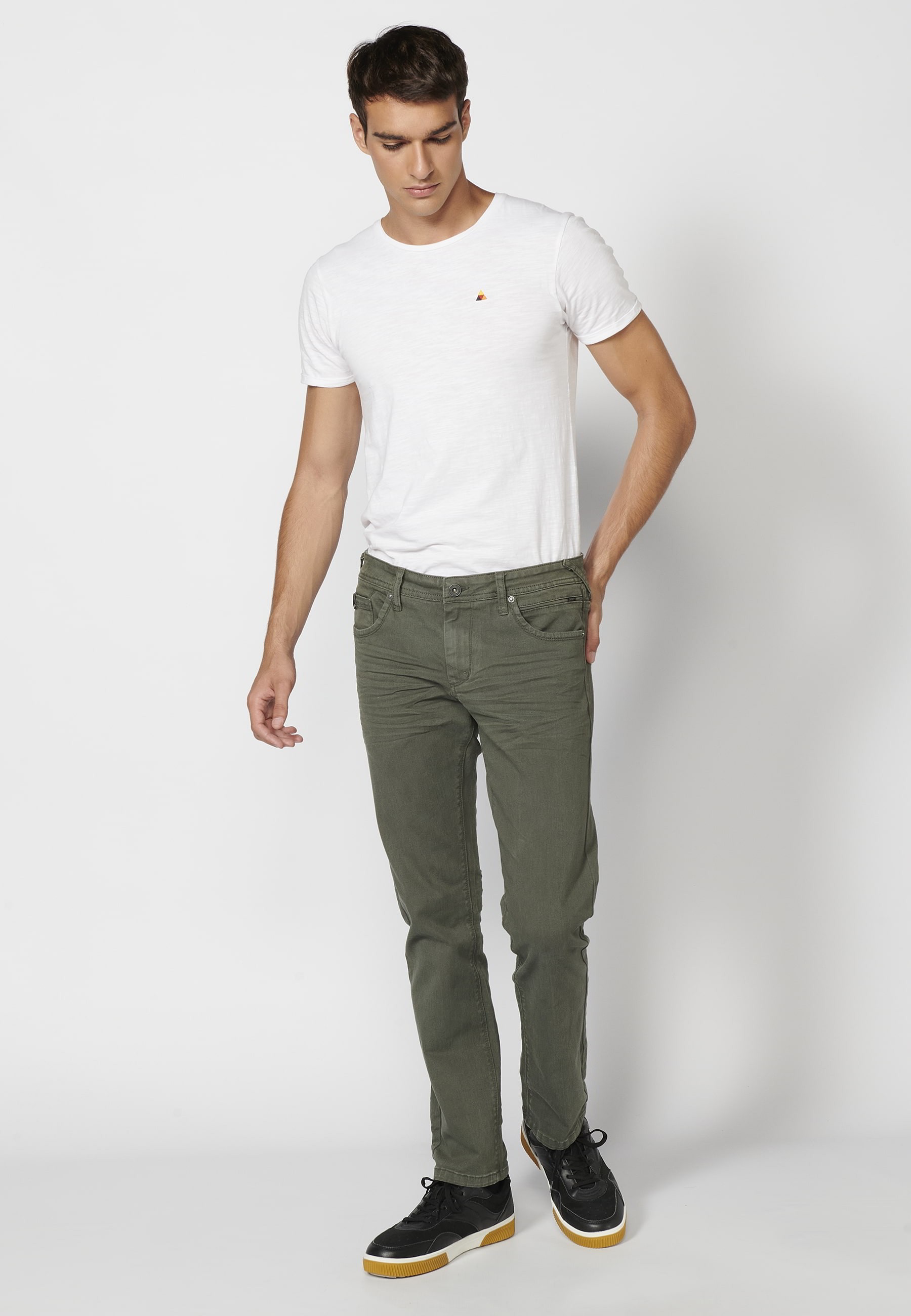 Green regular fit stretch jeans for Men