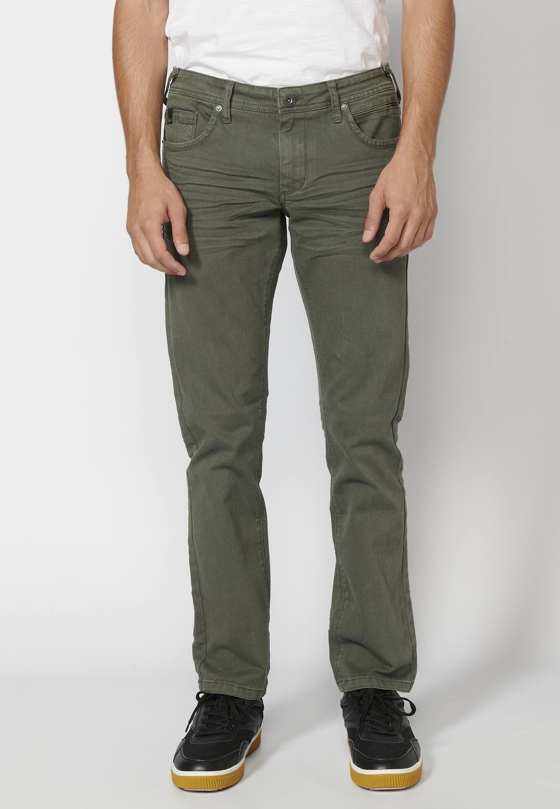 Green regular fit stretch jeans for Men 2