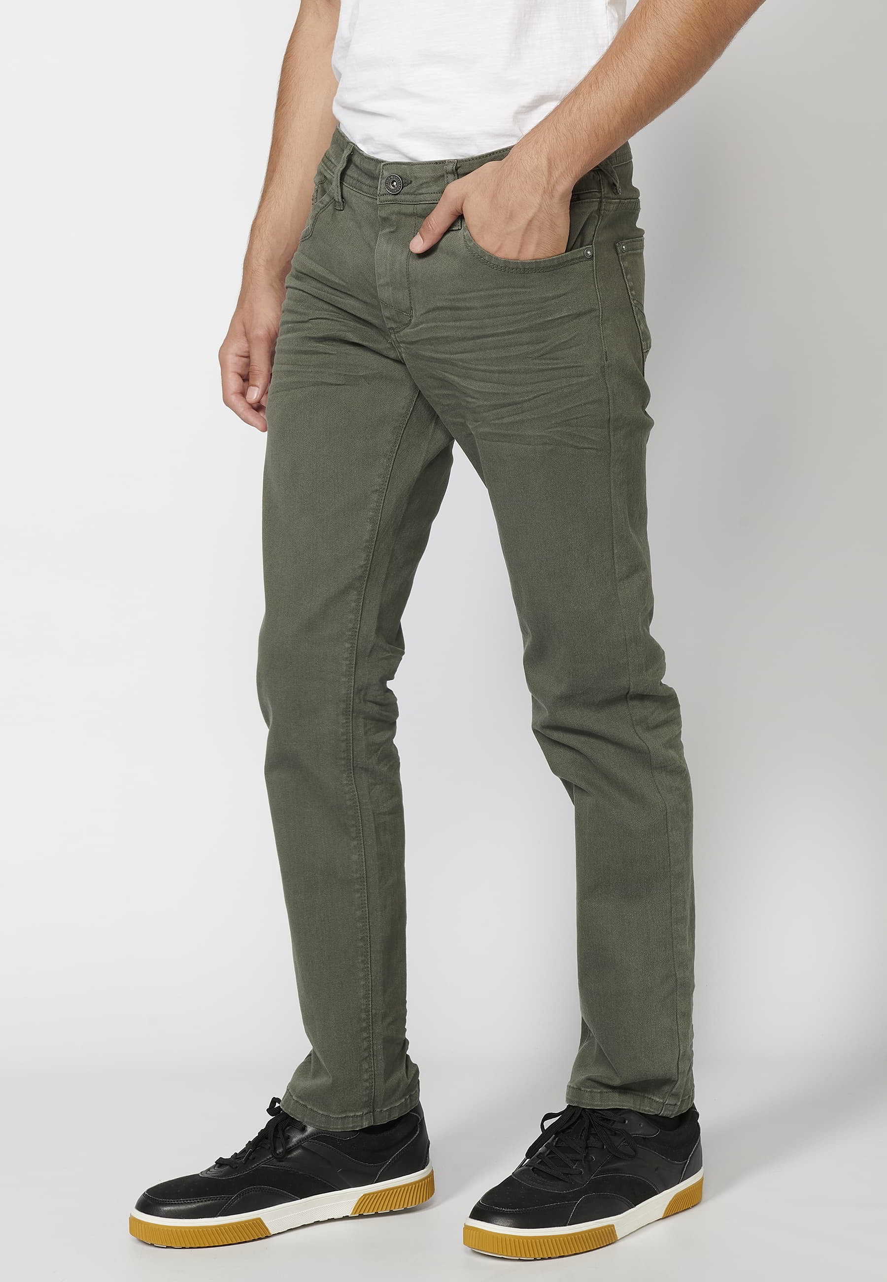 Green regular fit stretch jeans for Men 3