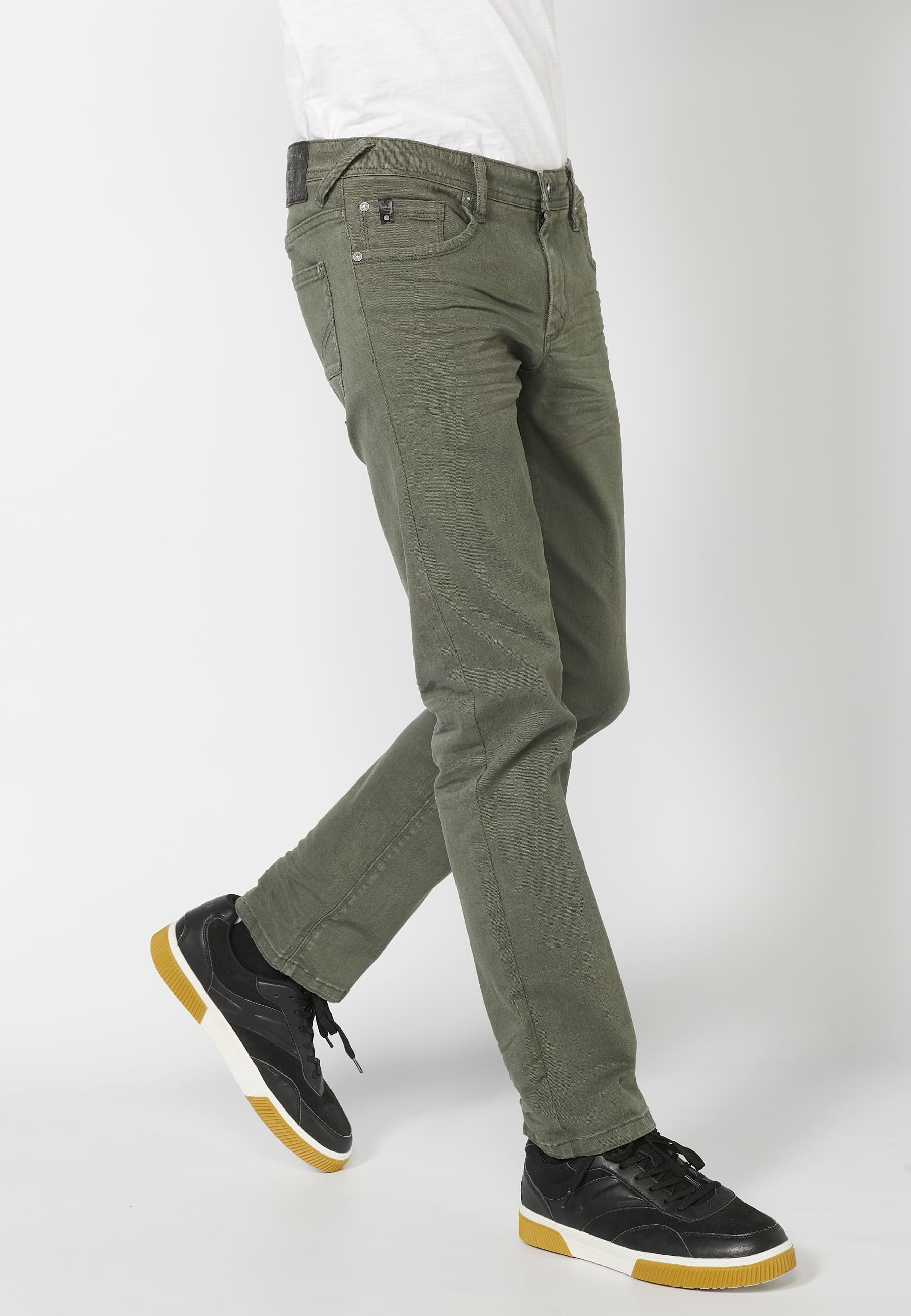 Green regular fit stretch jeans for Men 1