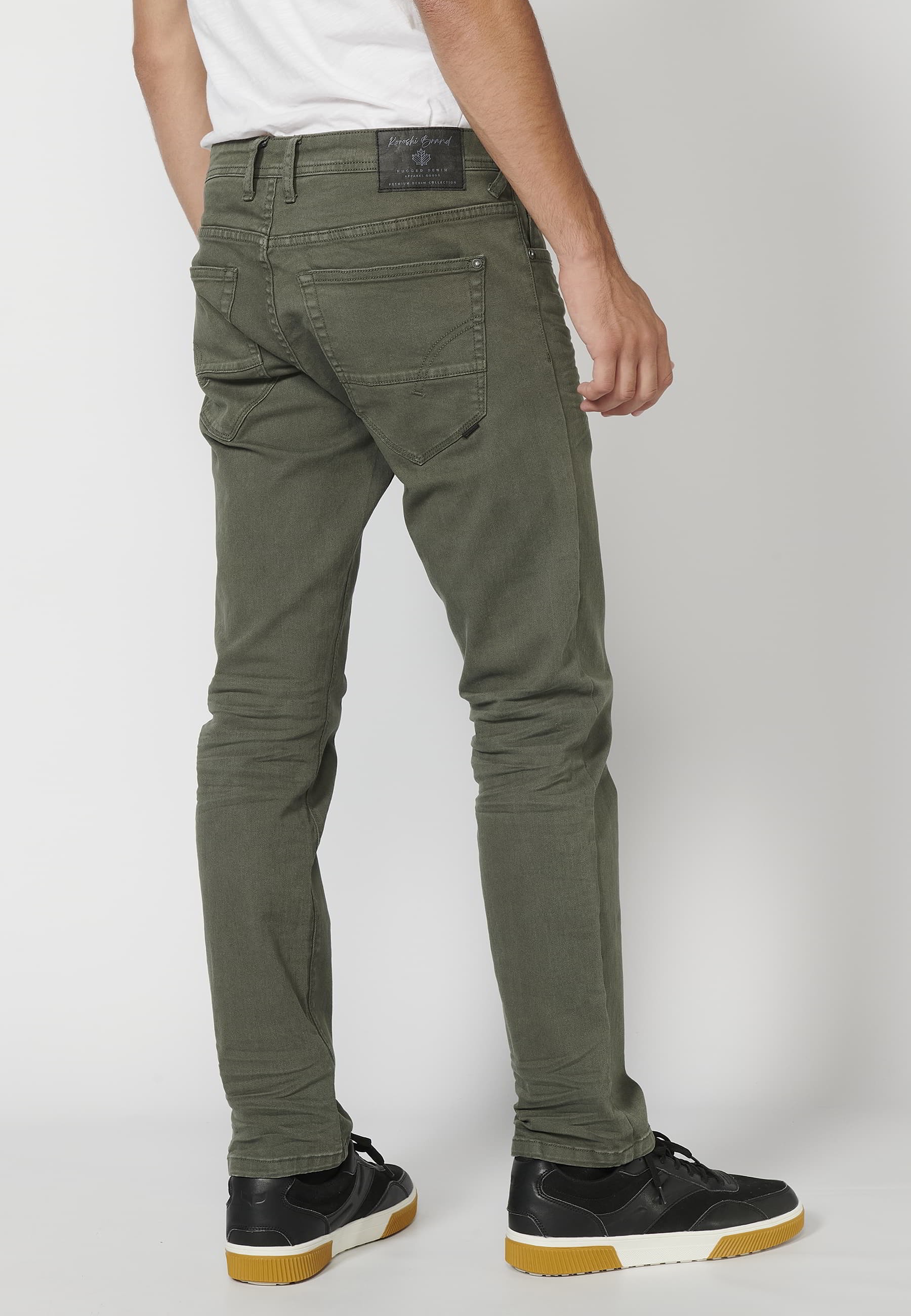 Green regular fit stretch jeans for Men 6